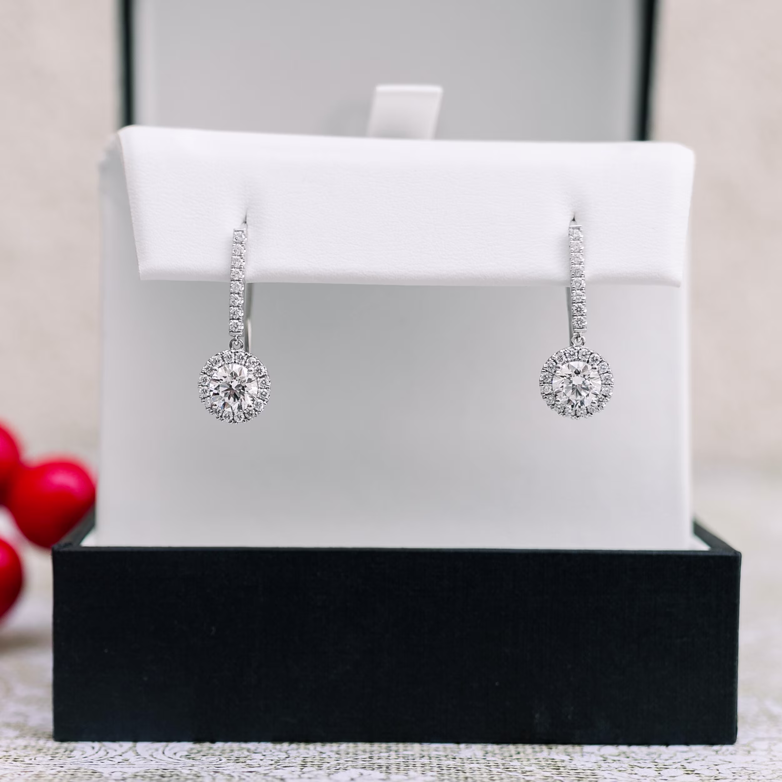 Round Brilliant Lab Diamonds set in Heavenly Single Halo Drop Earrings (Main View)