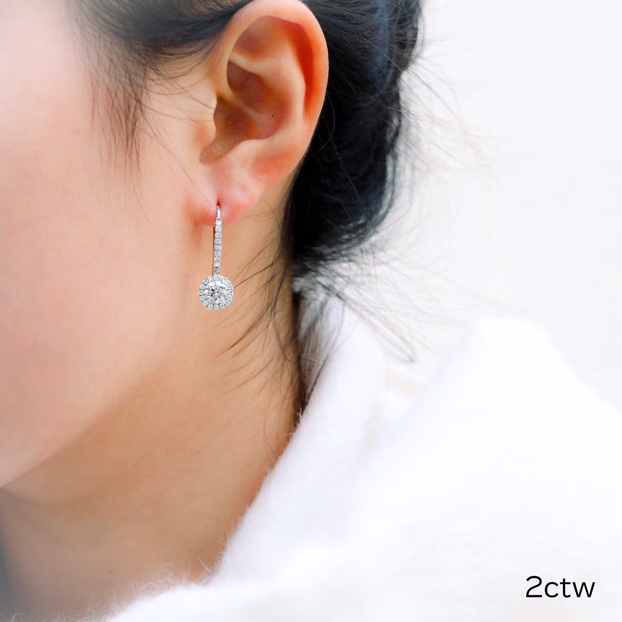 1.5 Carat Round Diamonds set in White Gold Heavenly Single Halo Drop Earrings (Main View)