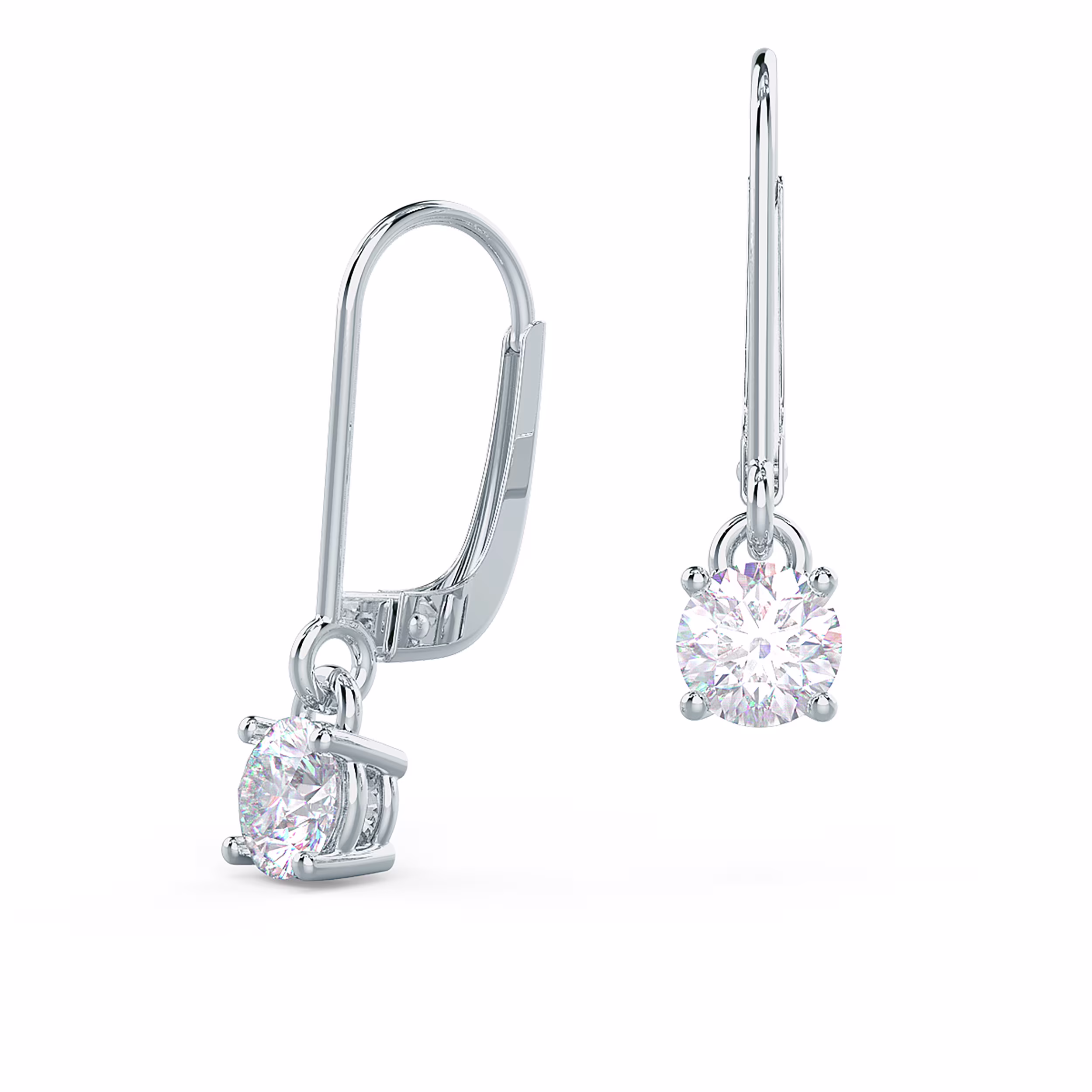 Exceptional Quality 1.0 ct Round Diamonds set in Platinum Round Diamond Prong Set Drop Earrings (Main View)