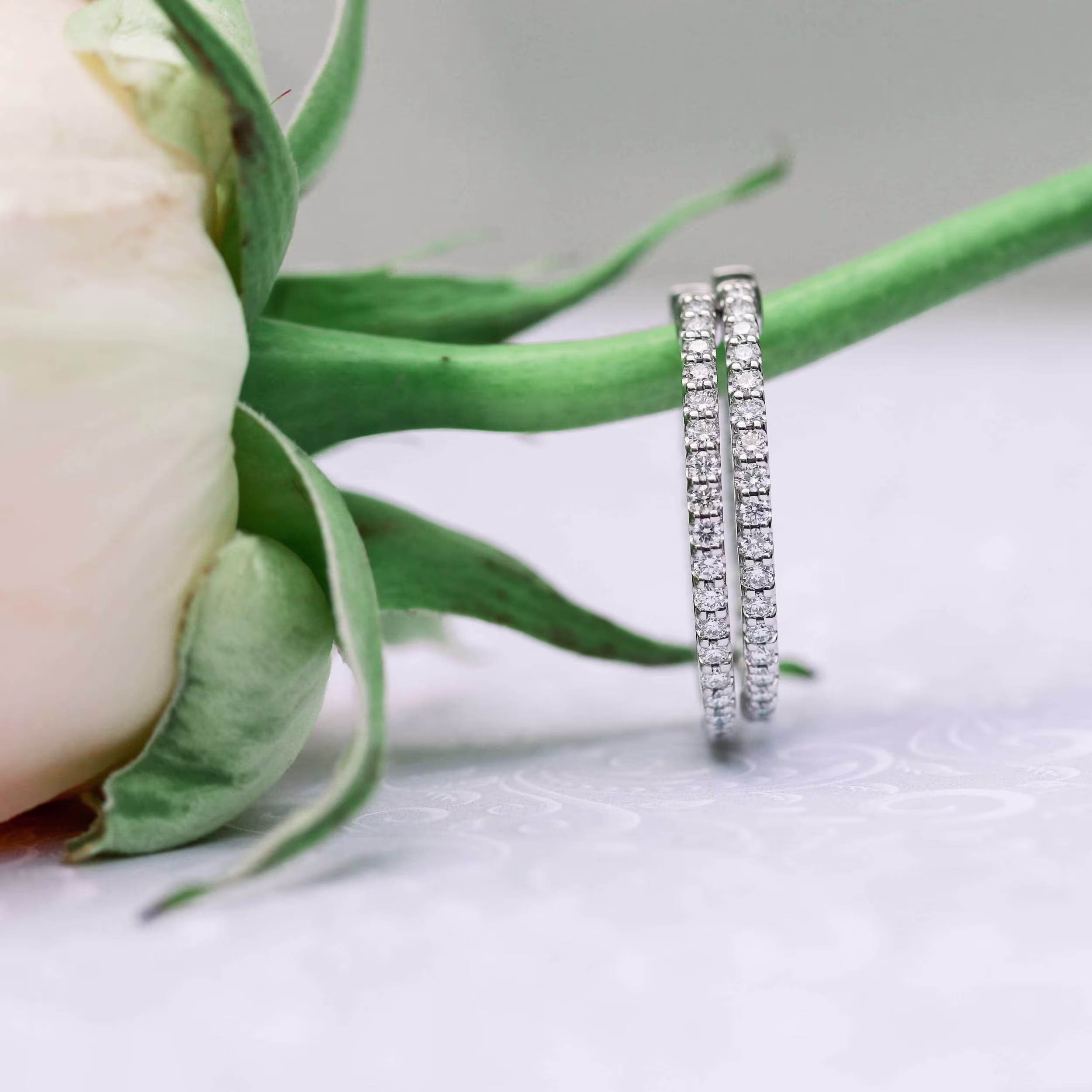 lab diamond hoop earrings white gold