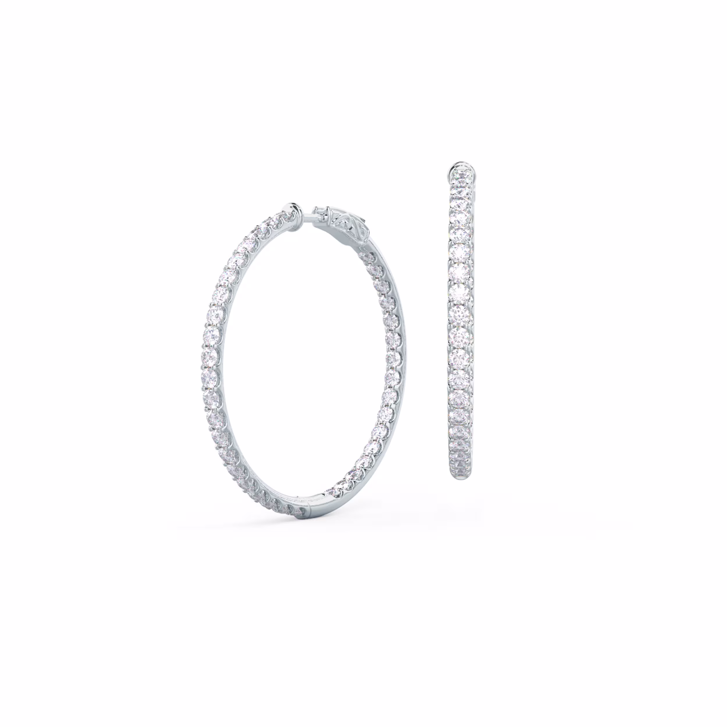 1.75 Carat Round Man Made Diamonds set in 14kt White Gold Inside Out Diamond Hoop Earrings (Main View)