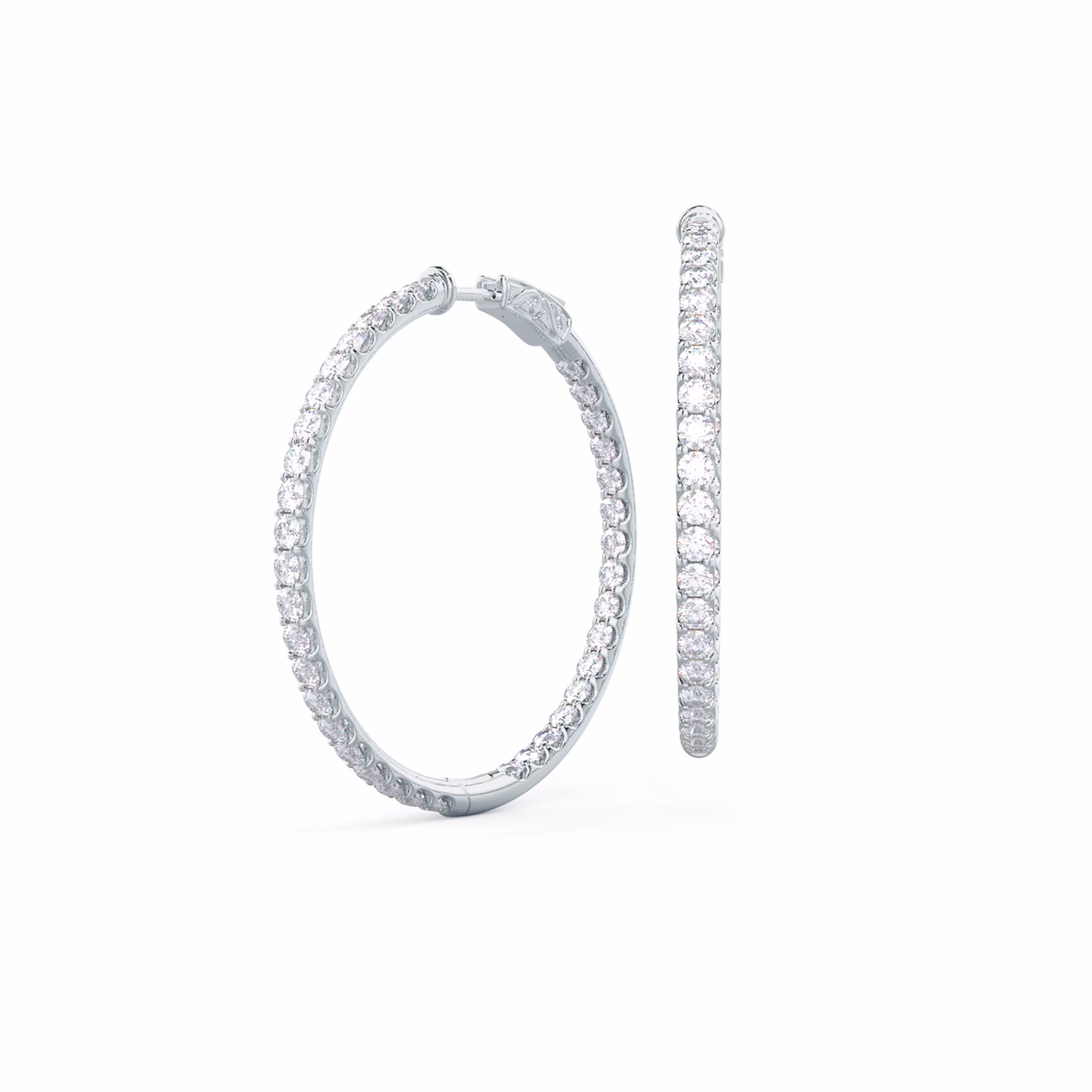 3.0 Carat Round Lab Diamonds set in Platinum Inside Out Hoop Earrings (Main View)