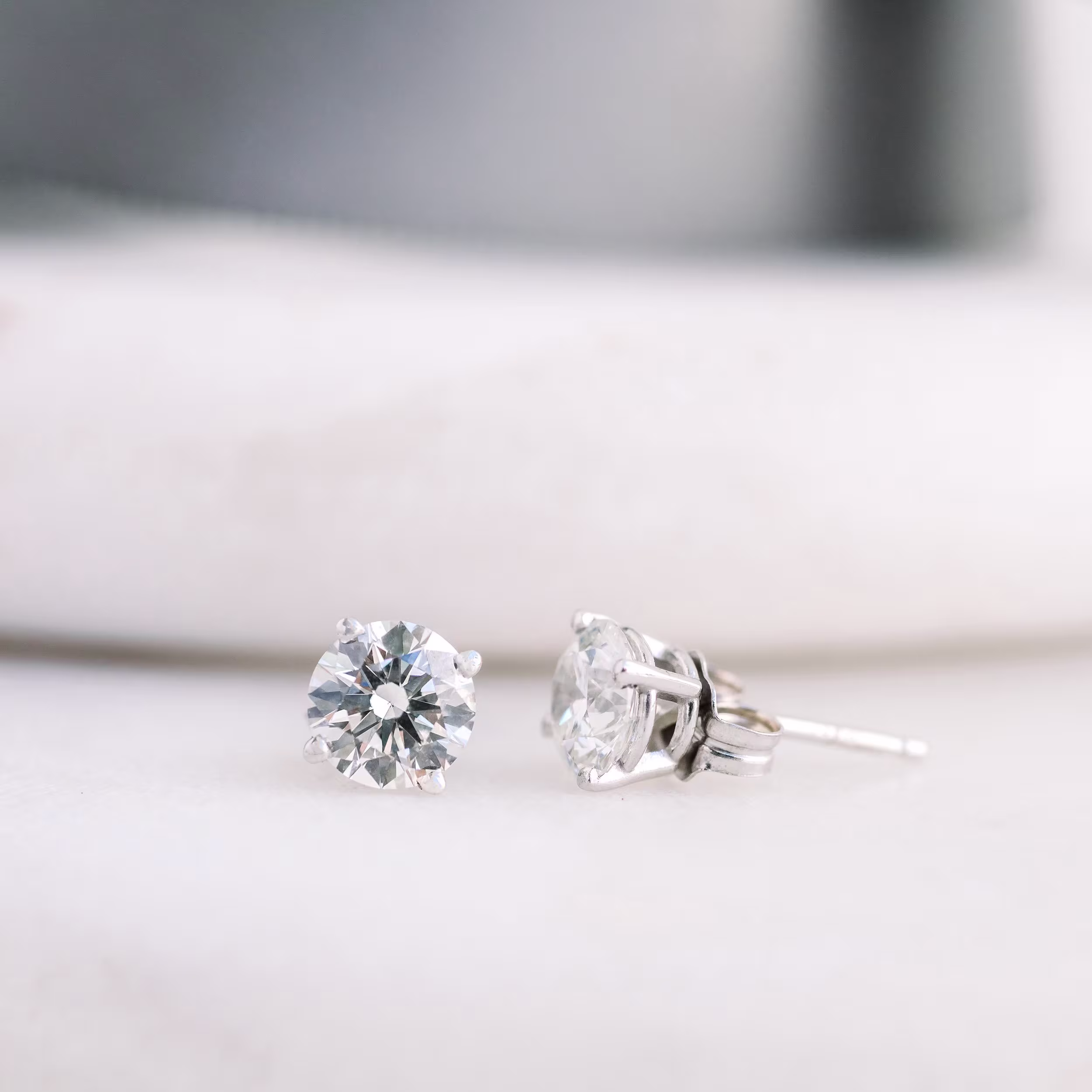 1 carat total weight Round Stud four prong earrings made in 14k white gold made with laboratory grown diamonds ADA Diamonds ad 001