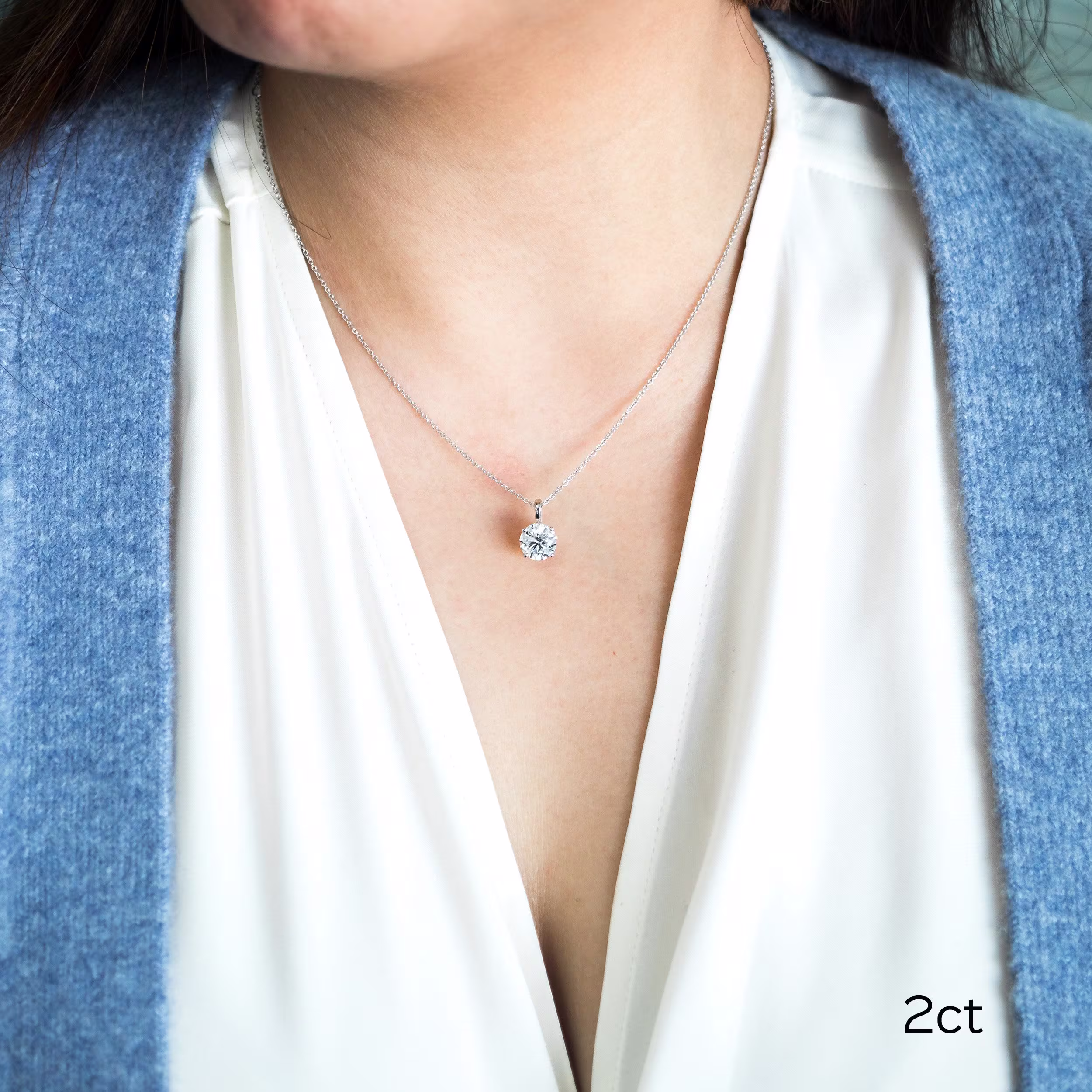 14k white gold 2 carat round lab diamond solitaire pendant ada diamonds
