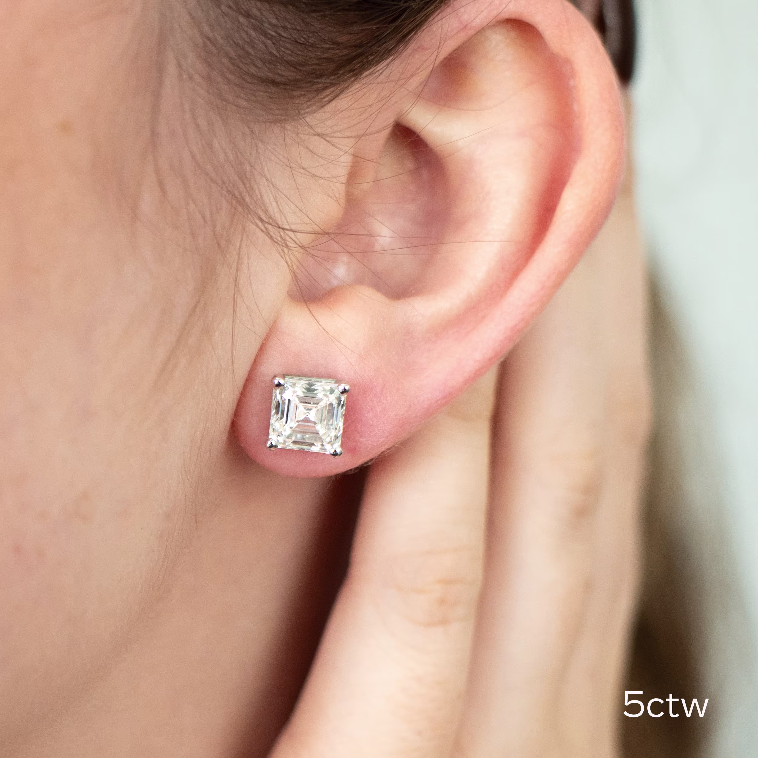 5.0 ctw Lab Diamonds set in 14k White Gold Asscher Cut Diamond Stud Earrings