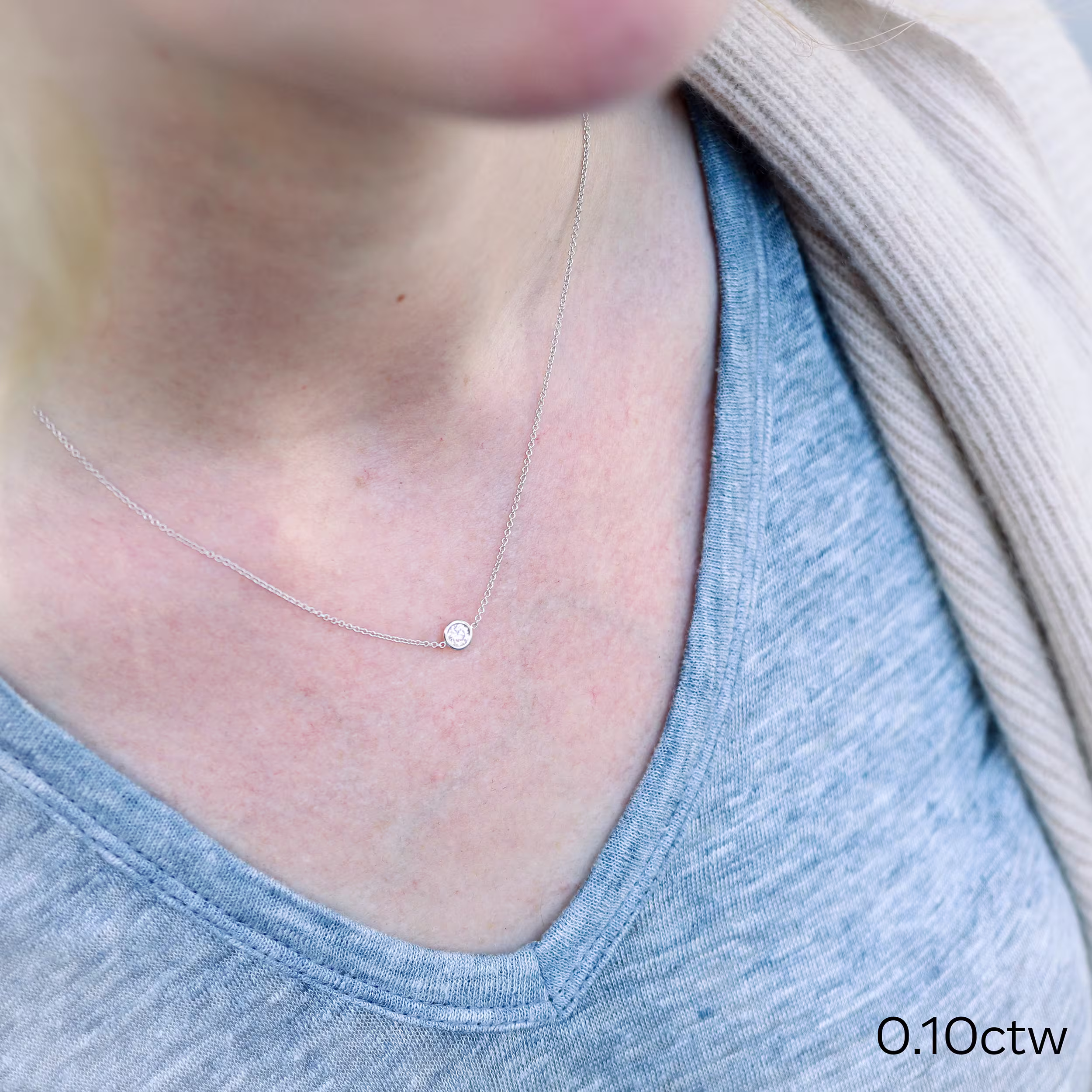 0.1 Carat Round Diamonds set in 18k White Gold Solitaire Diamond Station Necklace