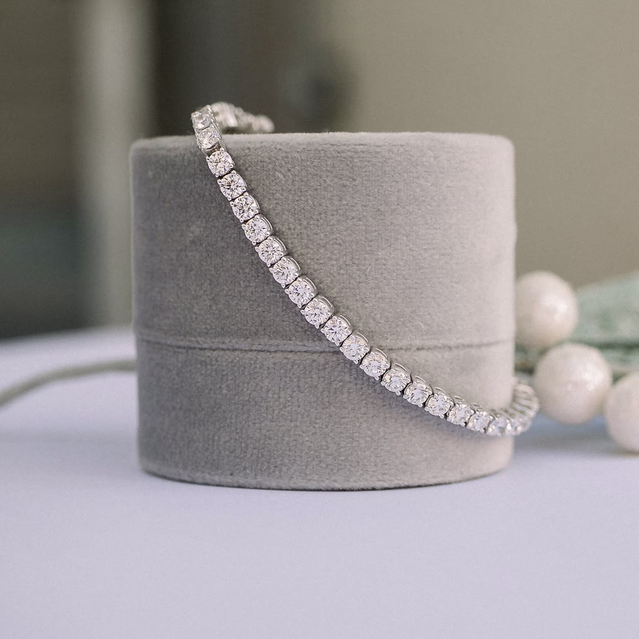 Hand Selected 6.0 ct Round Diamonds set in 18k White Gold Four Prong Tennis Bracelet (Main View)