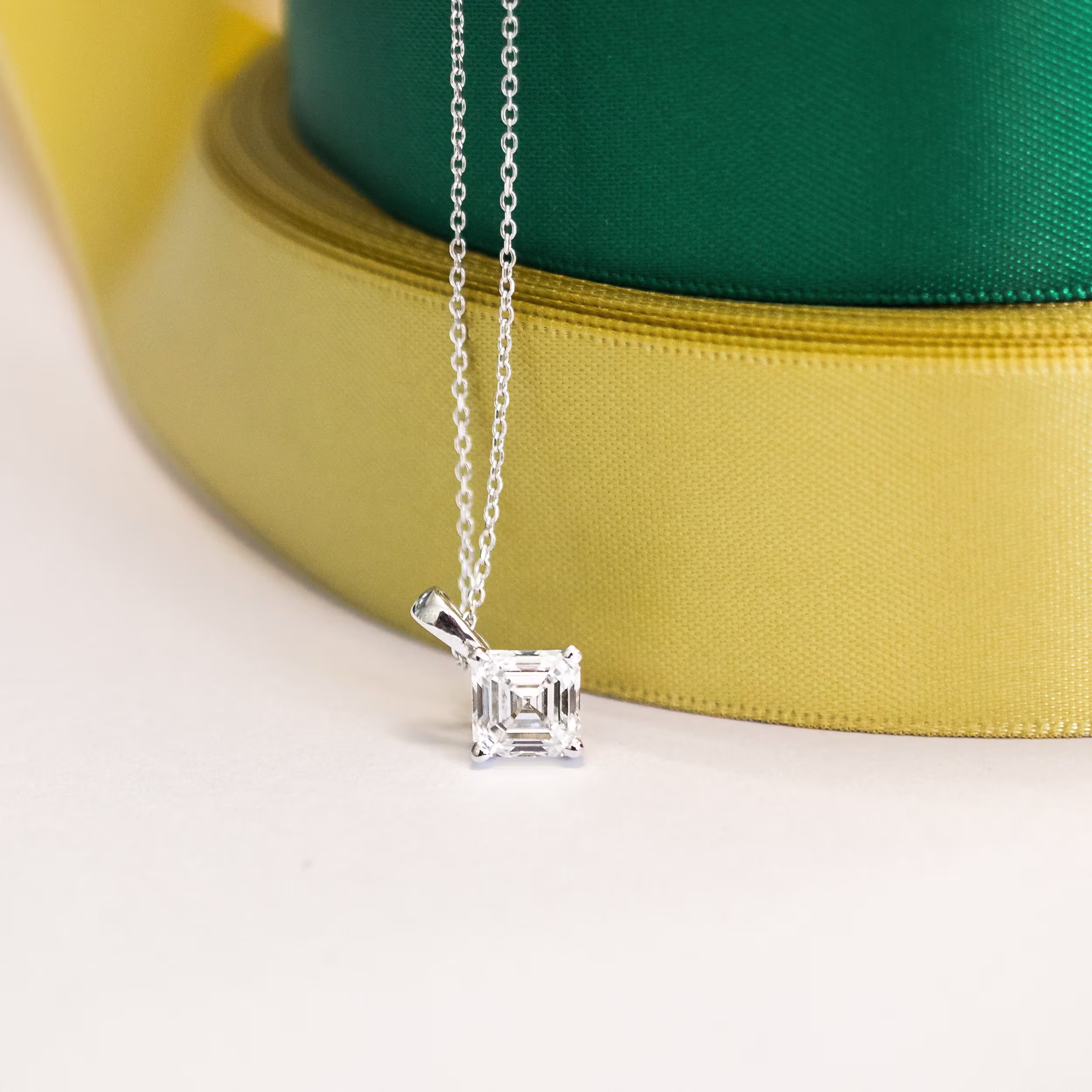 2.0 Carat Lab Diamonds set in 14k White Gold Classic Asscher Pendant (Main View)