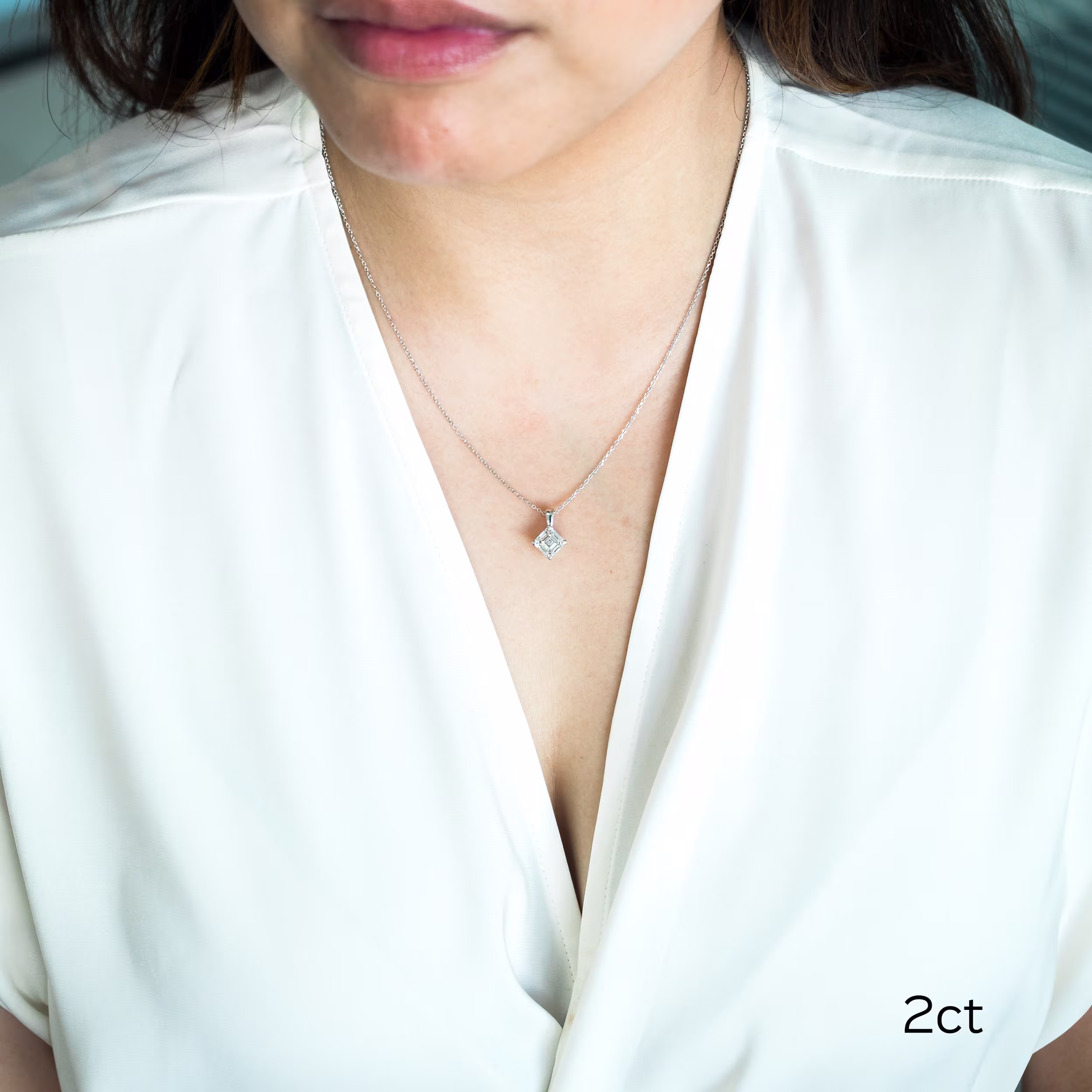 2.0 ct Lab Diamonds set in 14k White Gold Asscher Cut Diamond Solitaire Pendant (Main View)