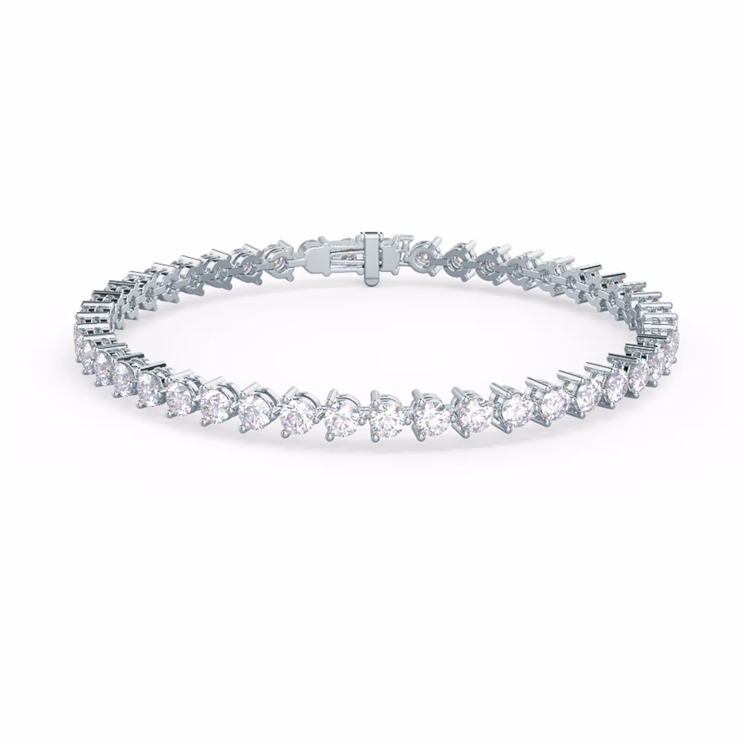 4.0 Carat Round Brilliant Man Made Diamonds set in 14k White Gold Lab Diamond Three Prong Tennis Bracelet (Main View)