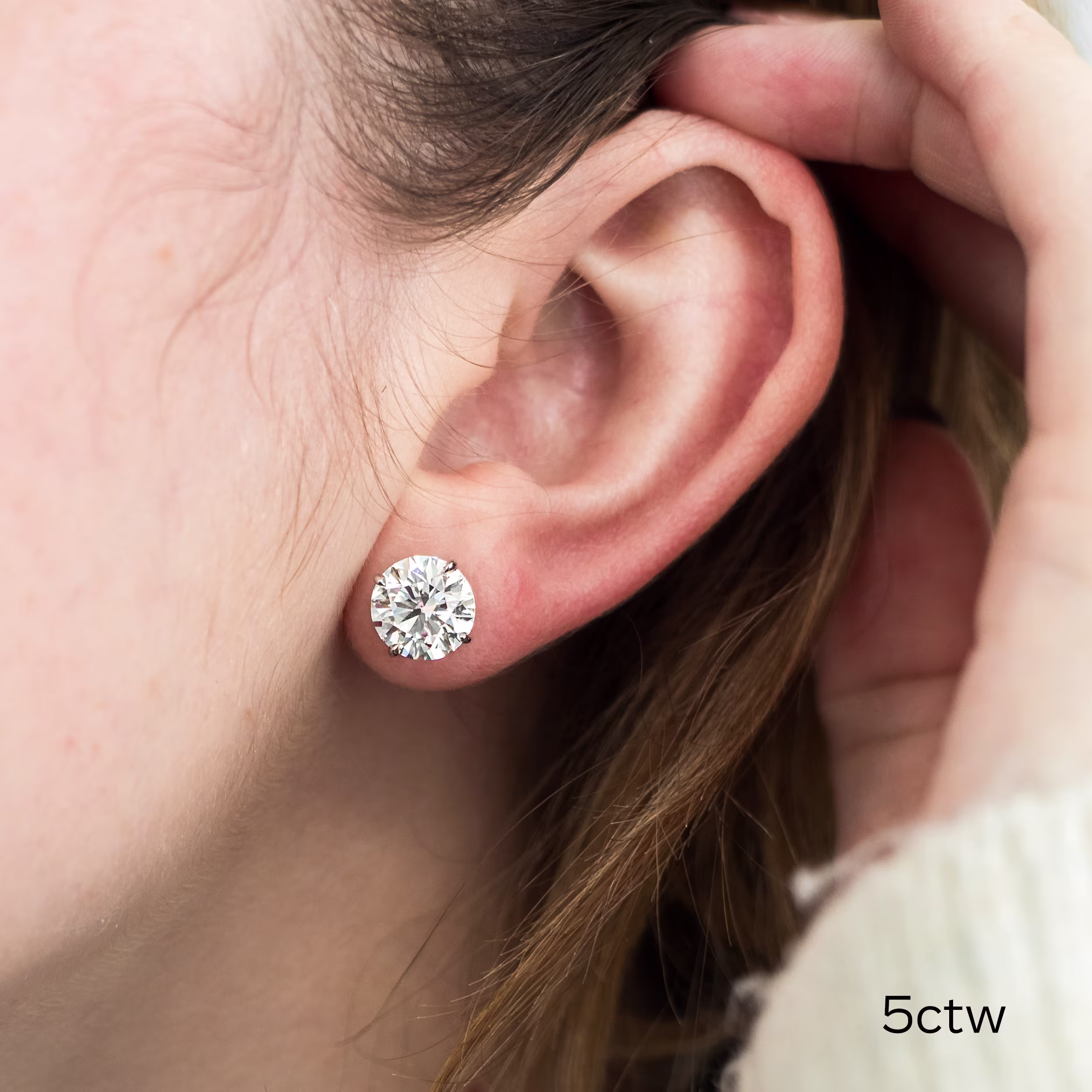14k White Gold Round Brilliant Lab Diamond Stud Earrings featuring 5.0 ct Lab Created Diamonds