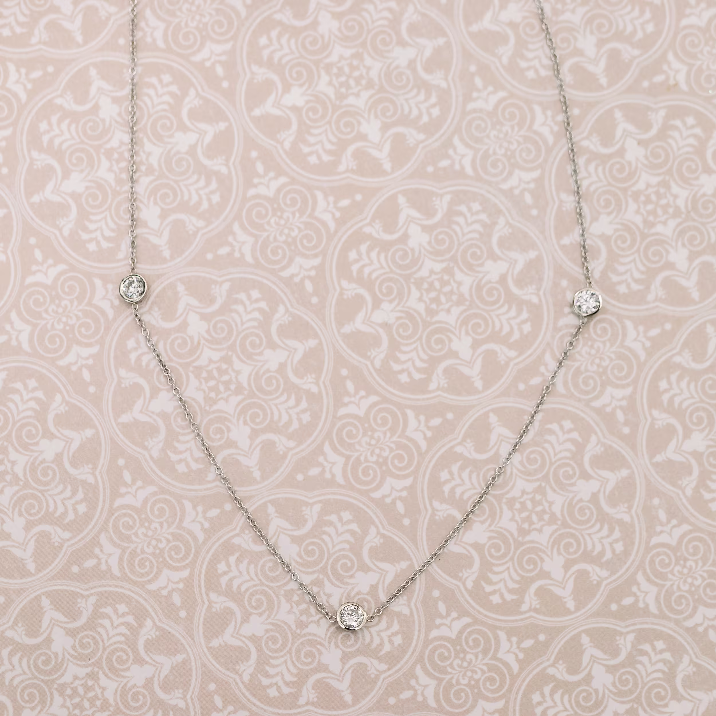 0.75 Carat Round Lab Diamonds set in 14k White Gold Triple Diamond Station Necklace (Main View)