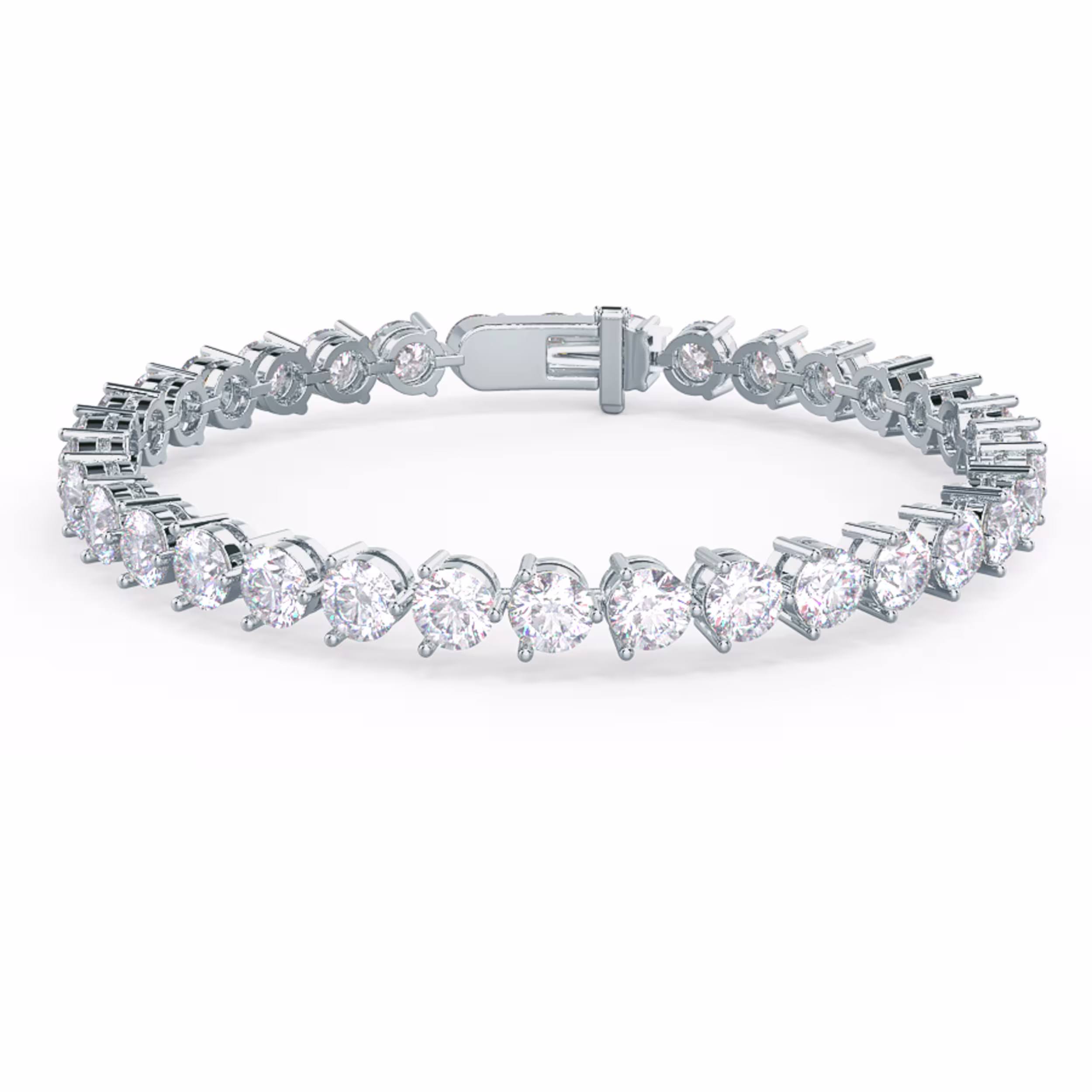 Hand Selected 10.0 Carat Round Diamonds set in White Gold Lab Diamond Three Prong Tennis Bracelet (Main View)