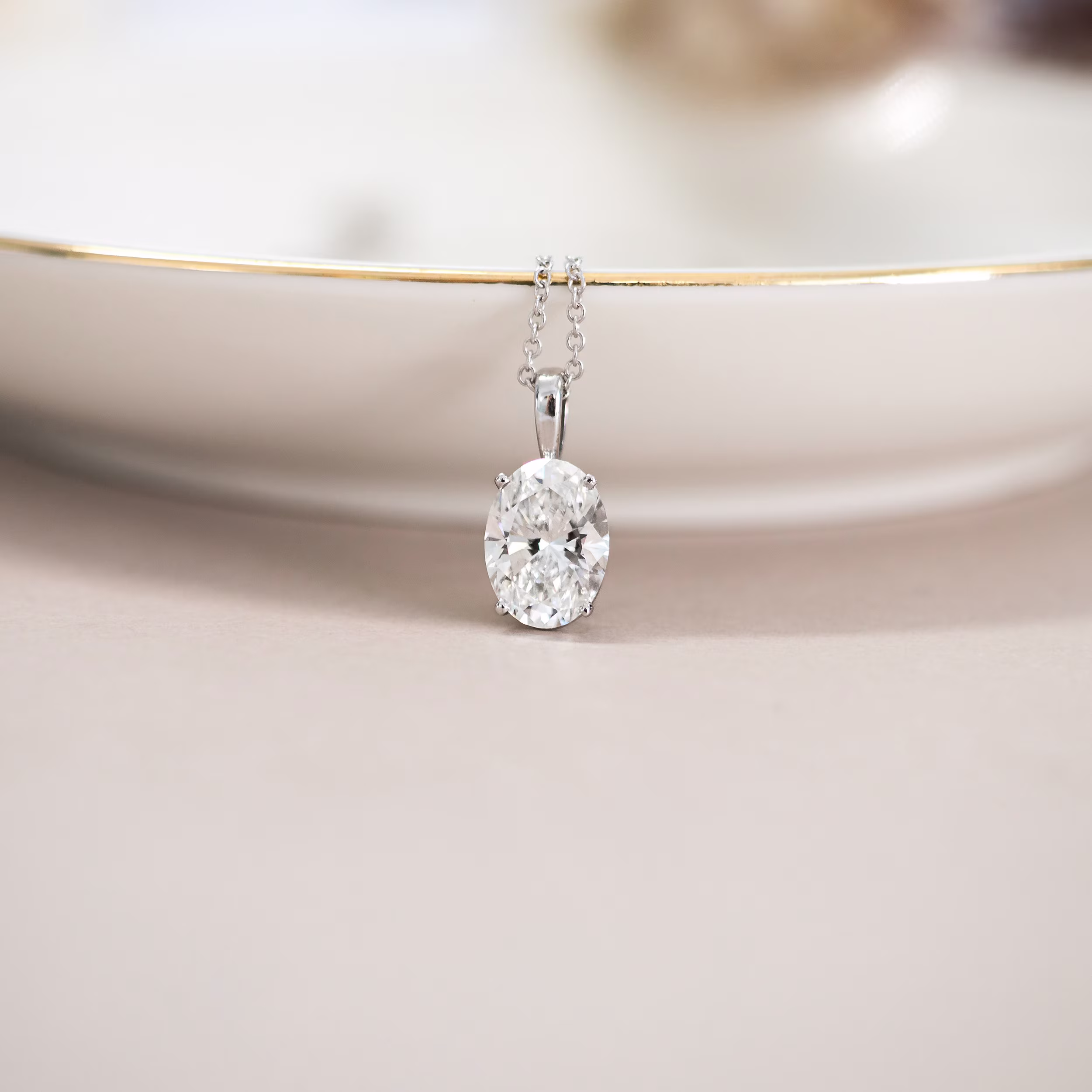 2.0 Carat Lab Diamonds set in 14kt White Gold Classic Oval Pendant (Main View)