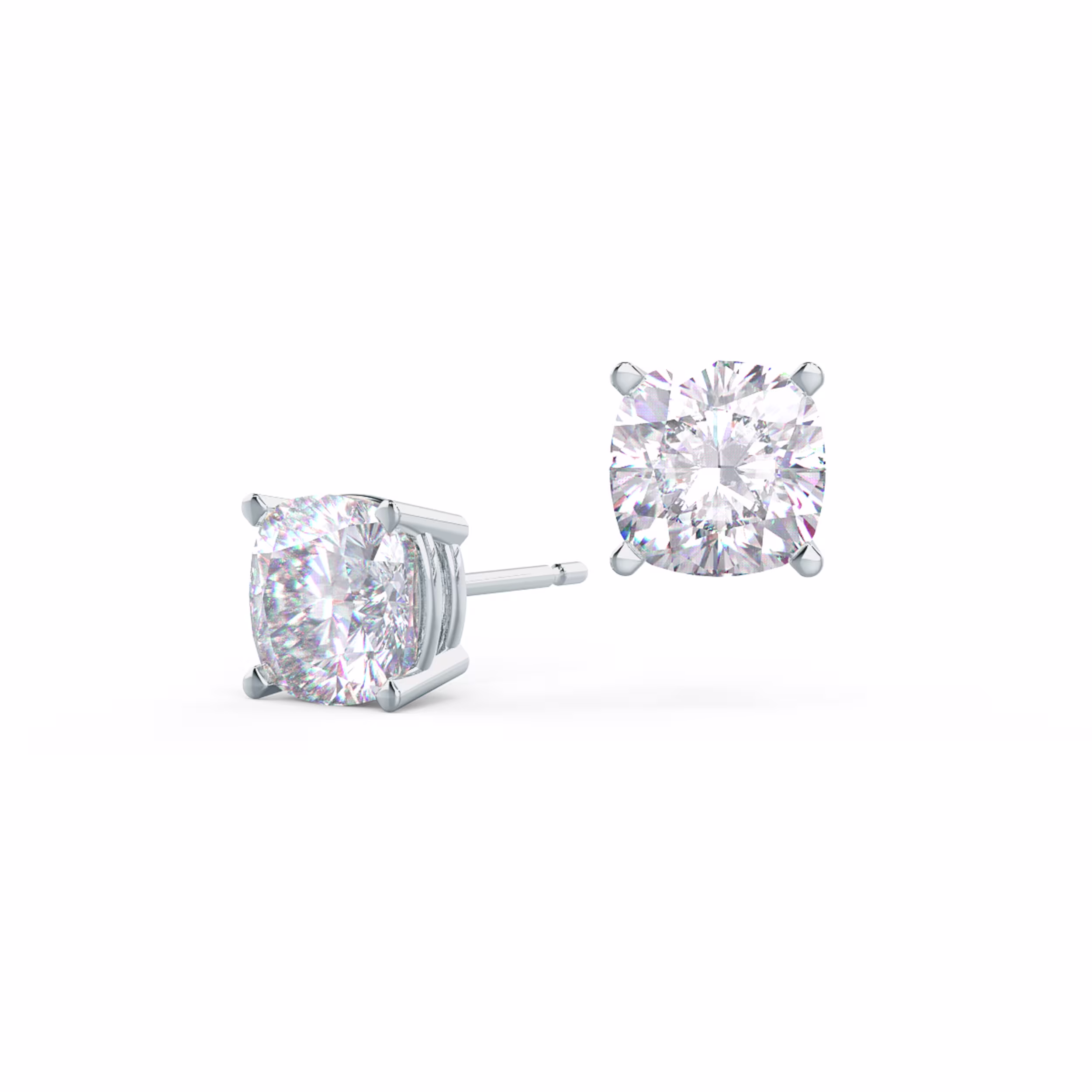 14k White Gold Cushion Cut Diamond Stud Earrings featuring 3.0 Carat Diamonds
