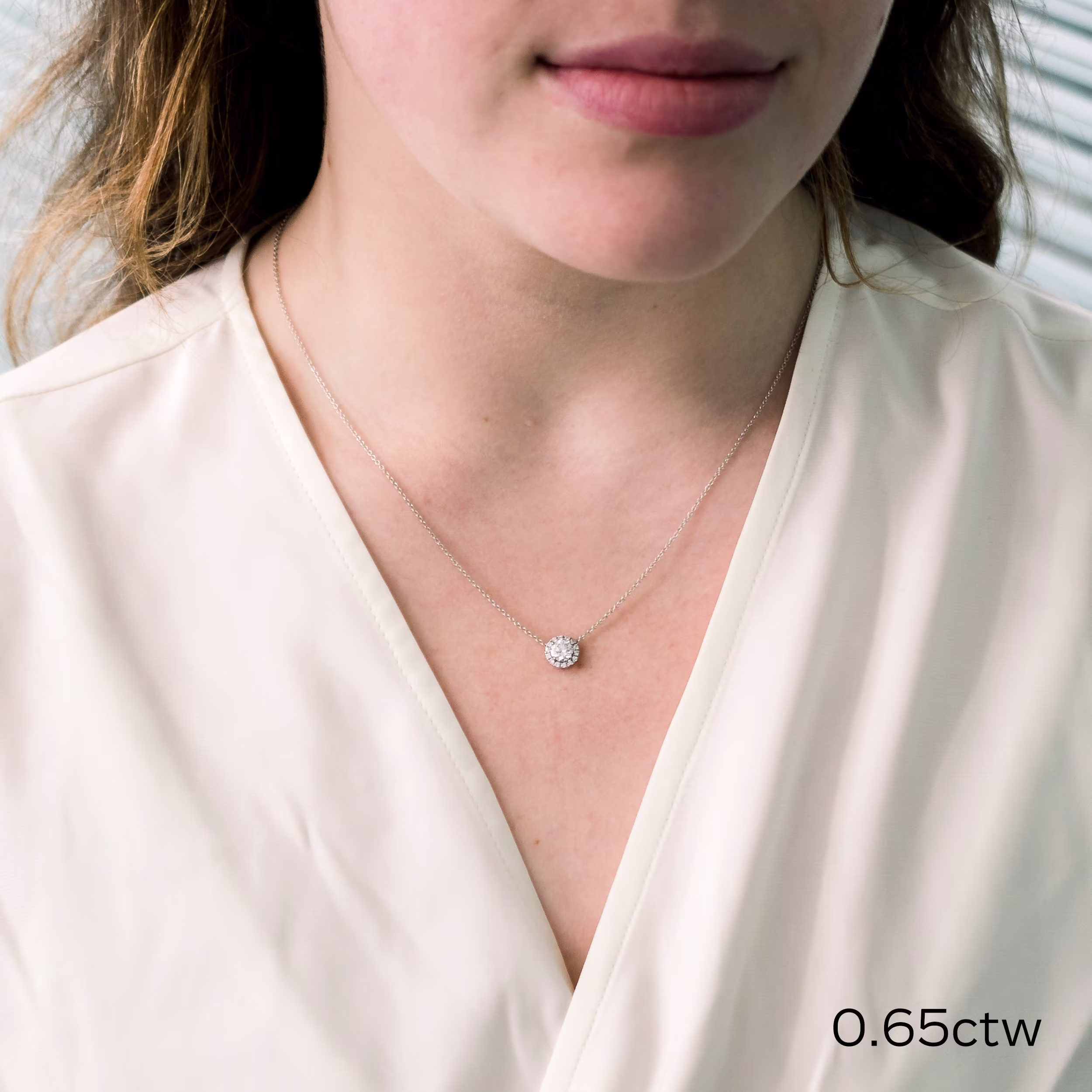 0.65 ct Round Lab Created Diamonds set in 14kt White Gold Single Halo Round Diamond Pendant (Main View)