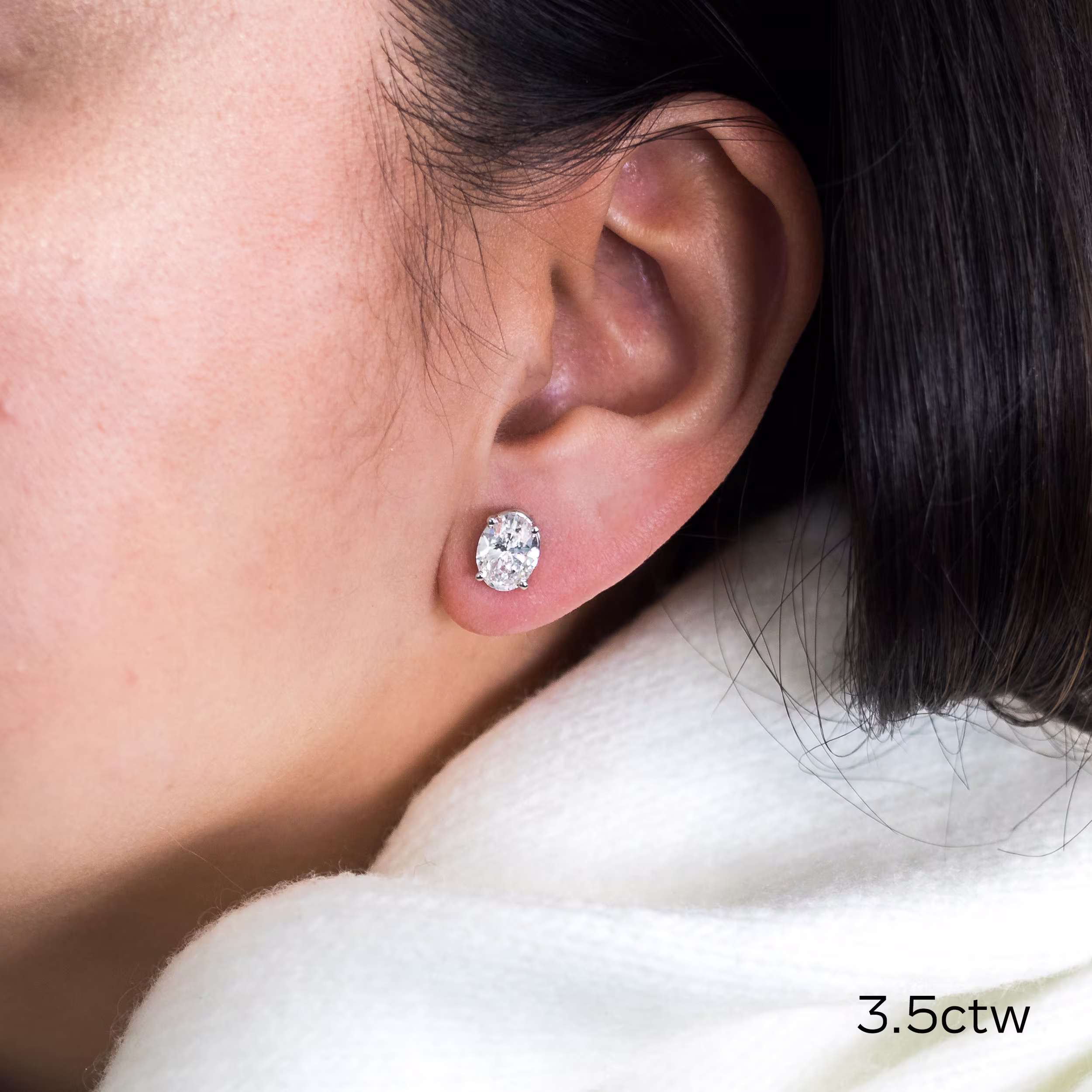 3.5 ctw Lab Diamonds set in White Gold Oval Stud Earrings (Main View)