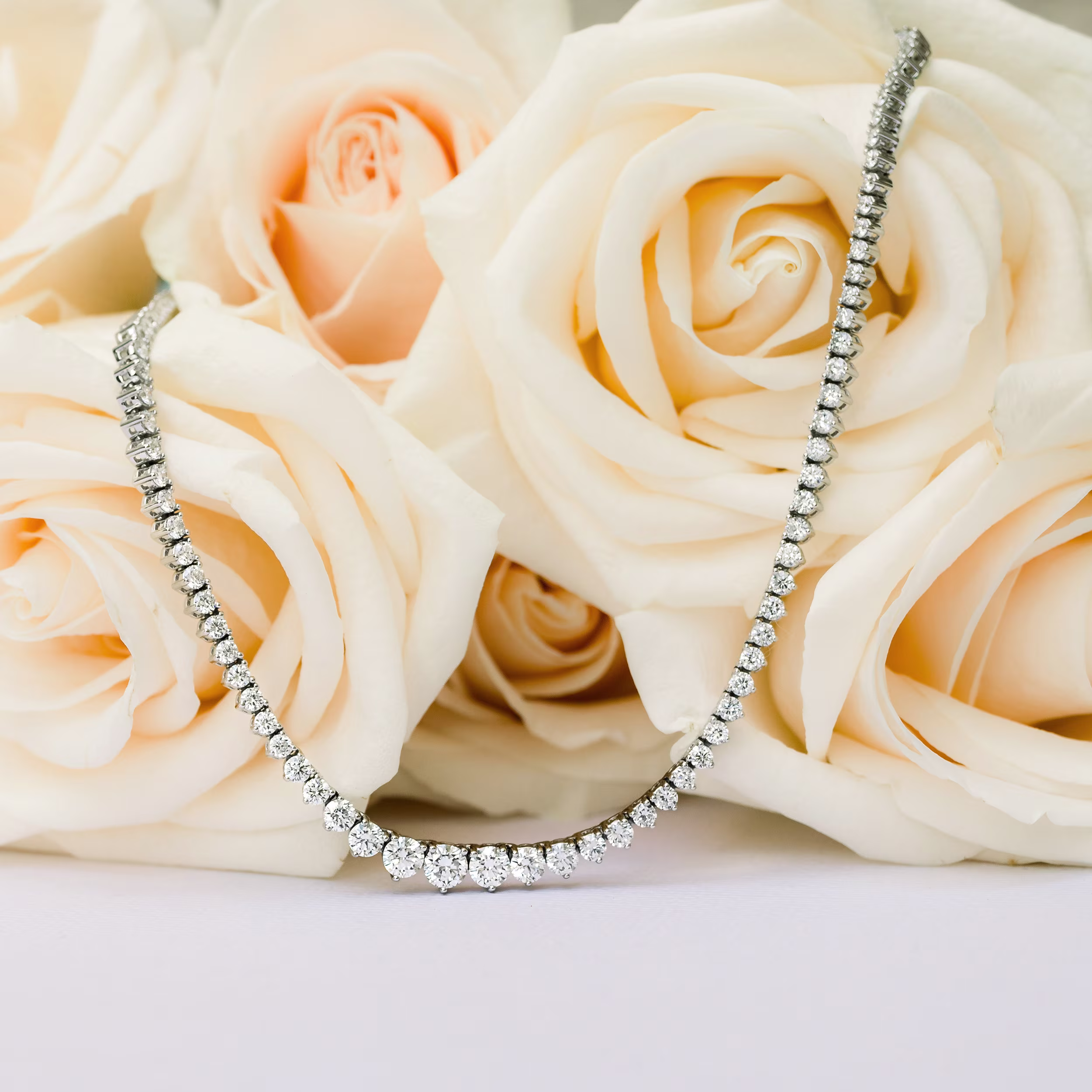 7.0 ct Round Lab Diamonds set in 18k White Gold Diamond Riviera Choker (Main View)