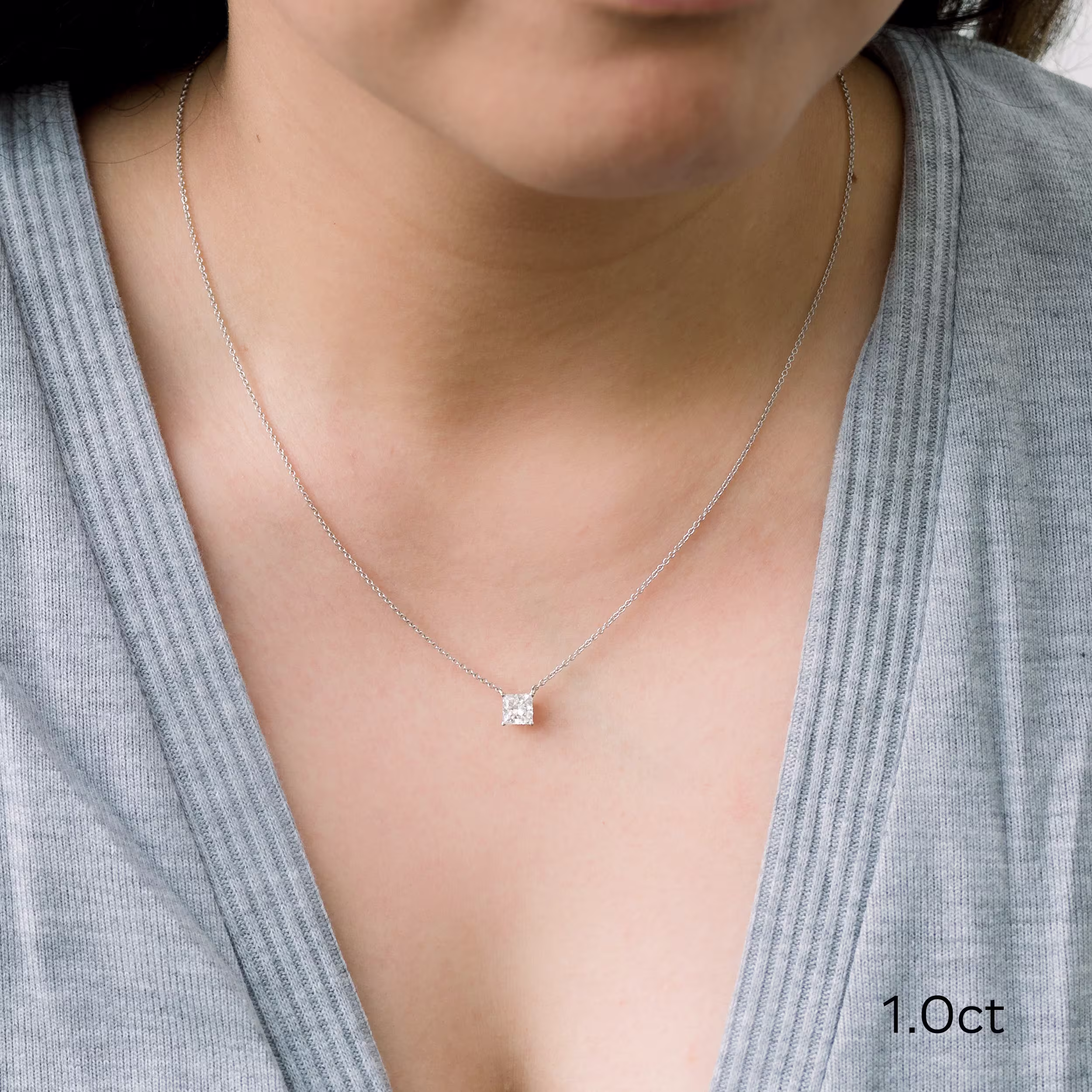 1.0 ct Lab Grown Diamonds set in 14k White Gold Floating Princess Cut Diamond Pendant (Main View)