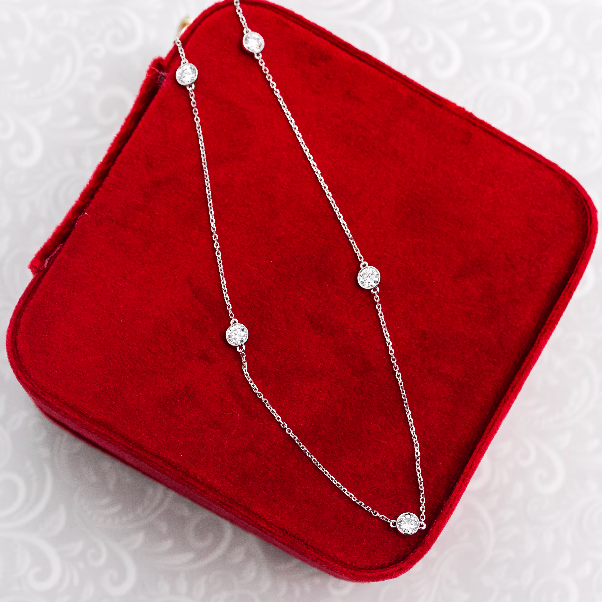 1.25ctw Five Bezel Floating Cosmopolitan Necklace featuring Round Created Diamonds White Gold (Main View)