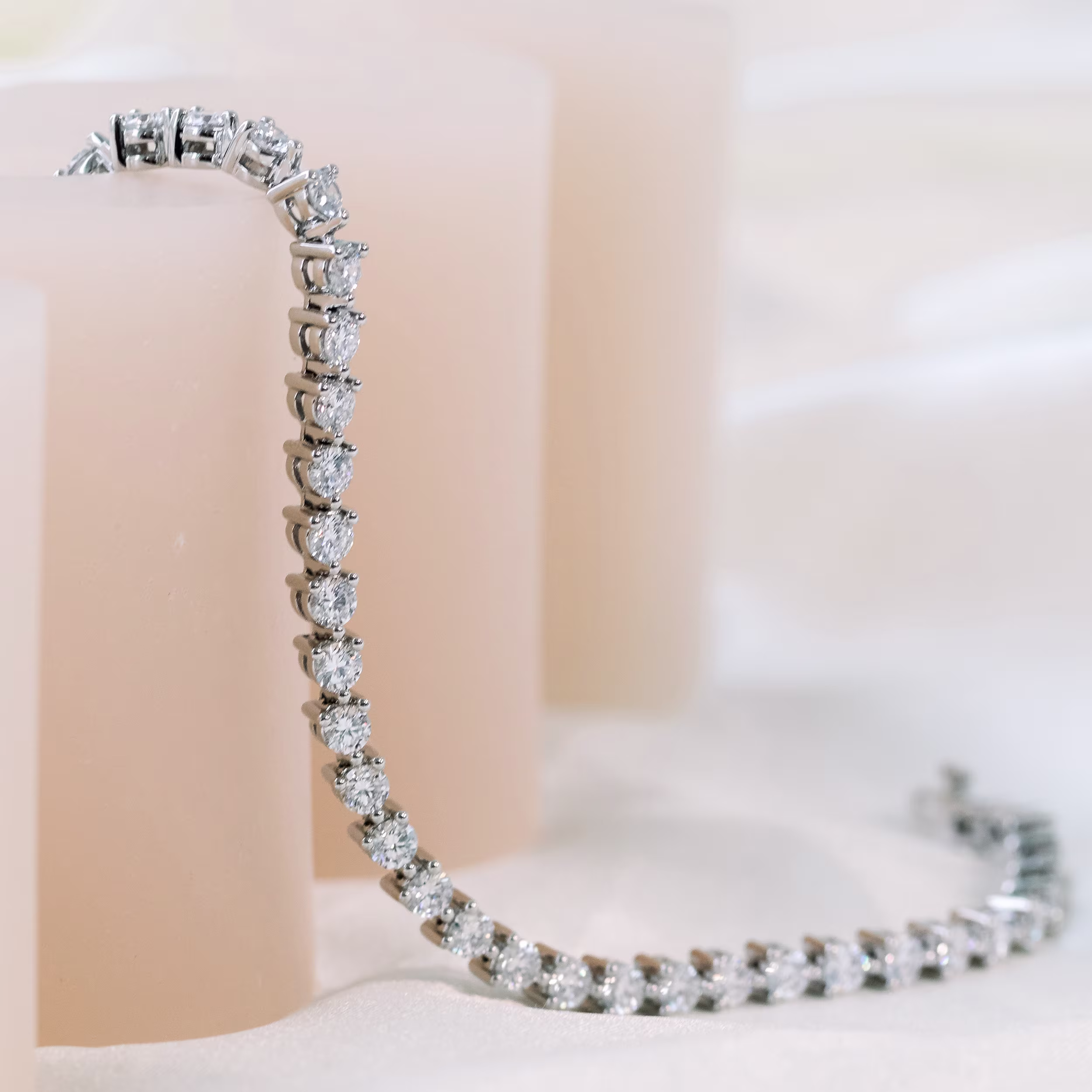 High Quality 6.0 ct Round Lab Grown Diamonds set in Platinum Three Prong Tennis Bracelet (Main View)