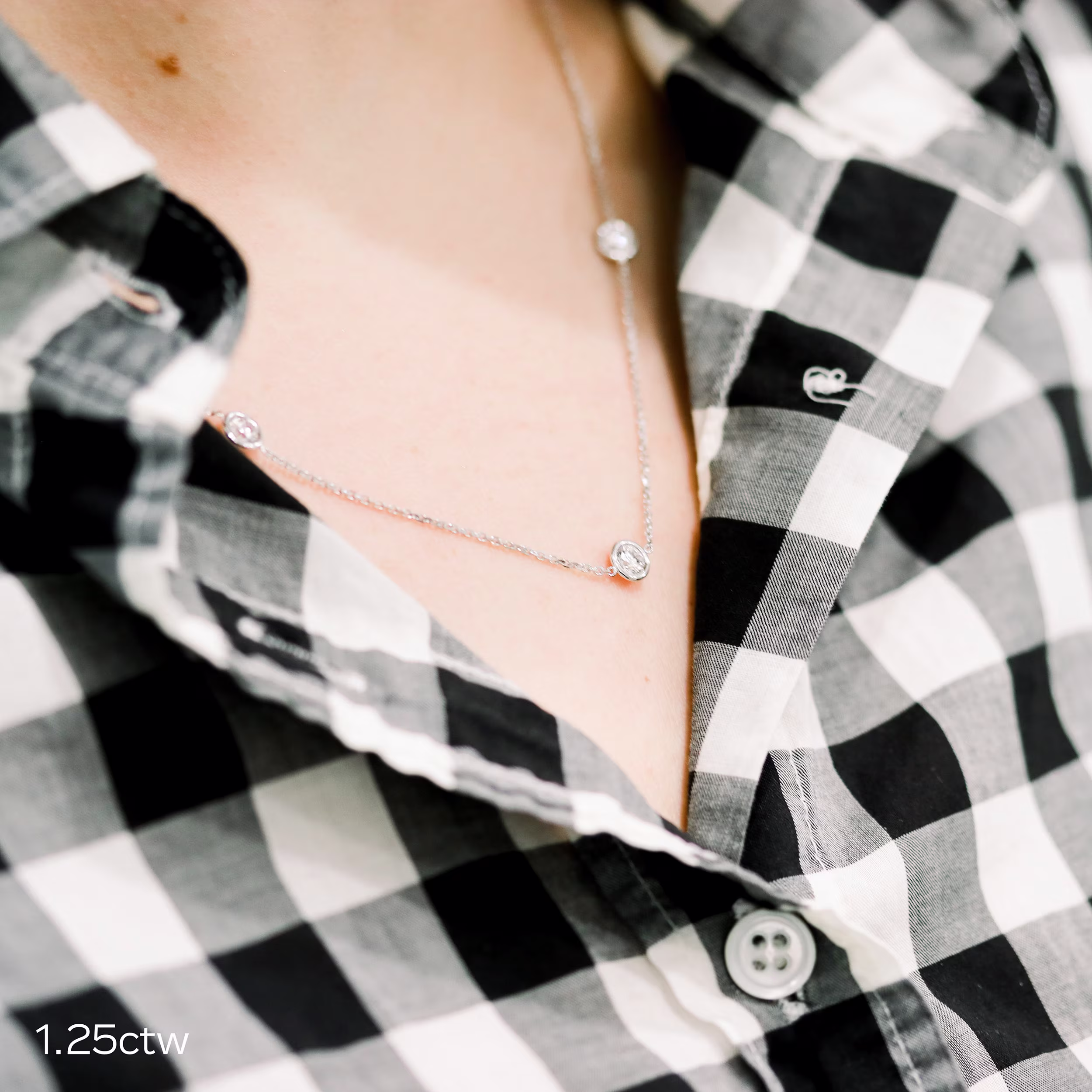 Hand Selected 1.25 Carat Round Diamonds set in 14k White Gold Five Diamond Station Necklace (Main View)