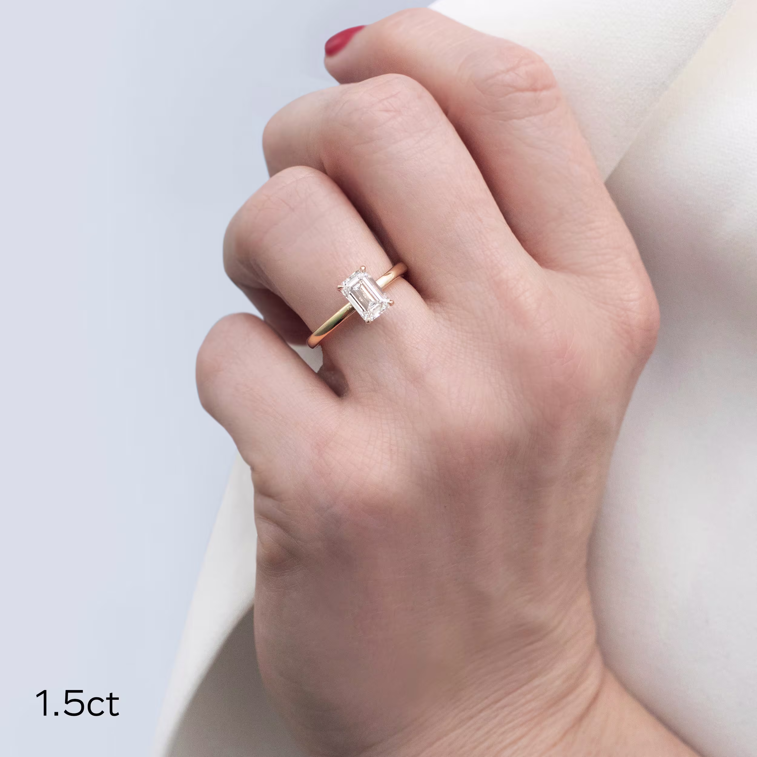 Exceptional Quality 1.5 ctw Lab Diamonds set in Yellow Gold Emerald Petite Four Prong Solitaire (Main View)