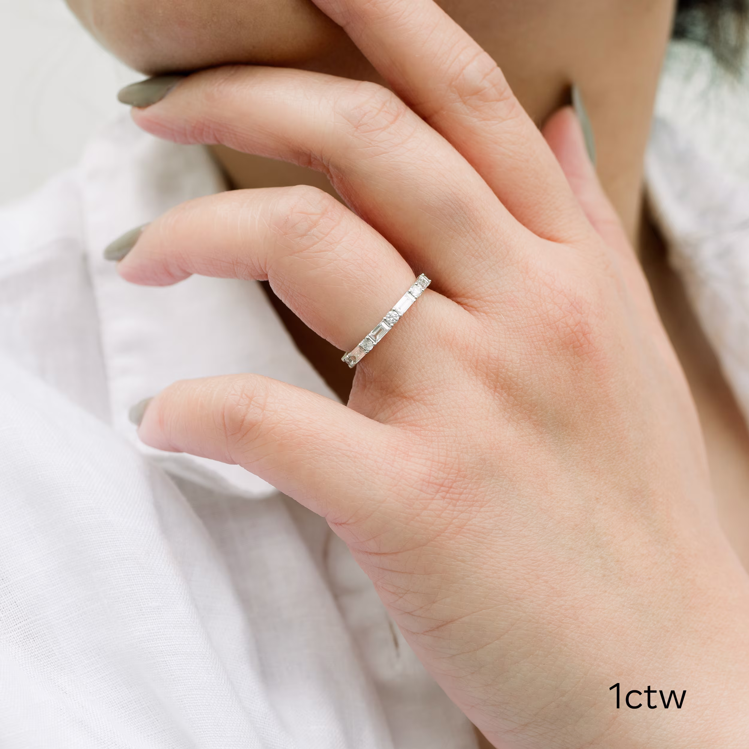 Platinum Baguette and Round Three Quarter Band featuring Exceptional Quality 1.0 ctw Lab Grown Diamonds (Main View)