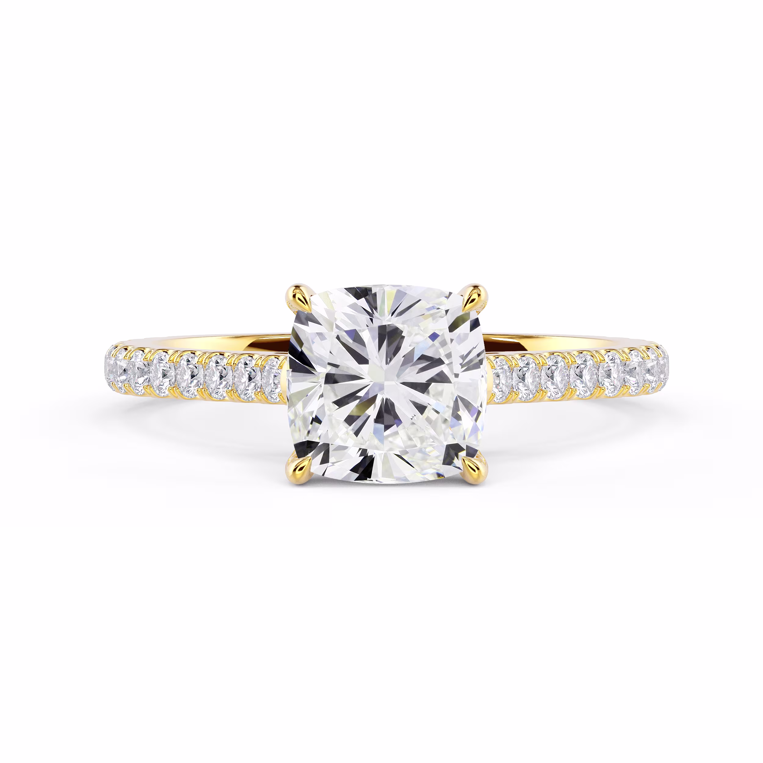 Lab Diamonds Cushion Cathedral Pavé Diamond Engagement Ring in Yellow Gold (Main View)