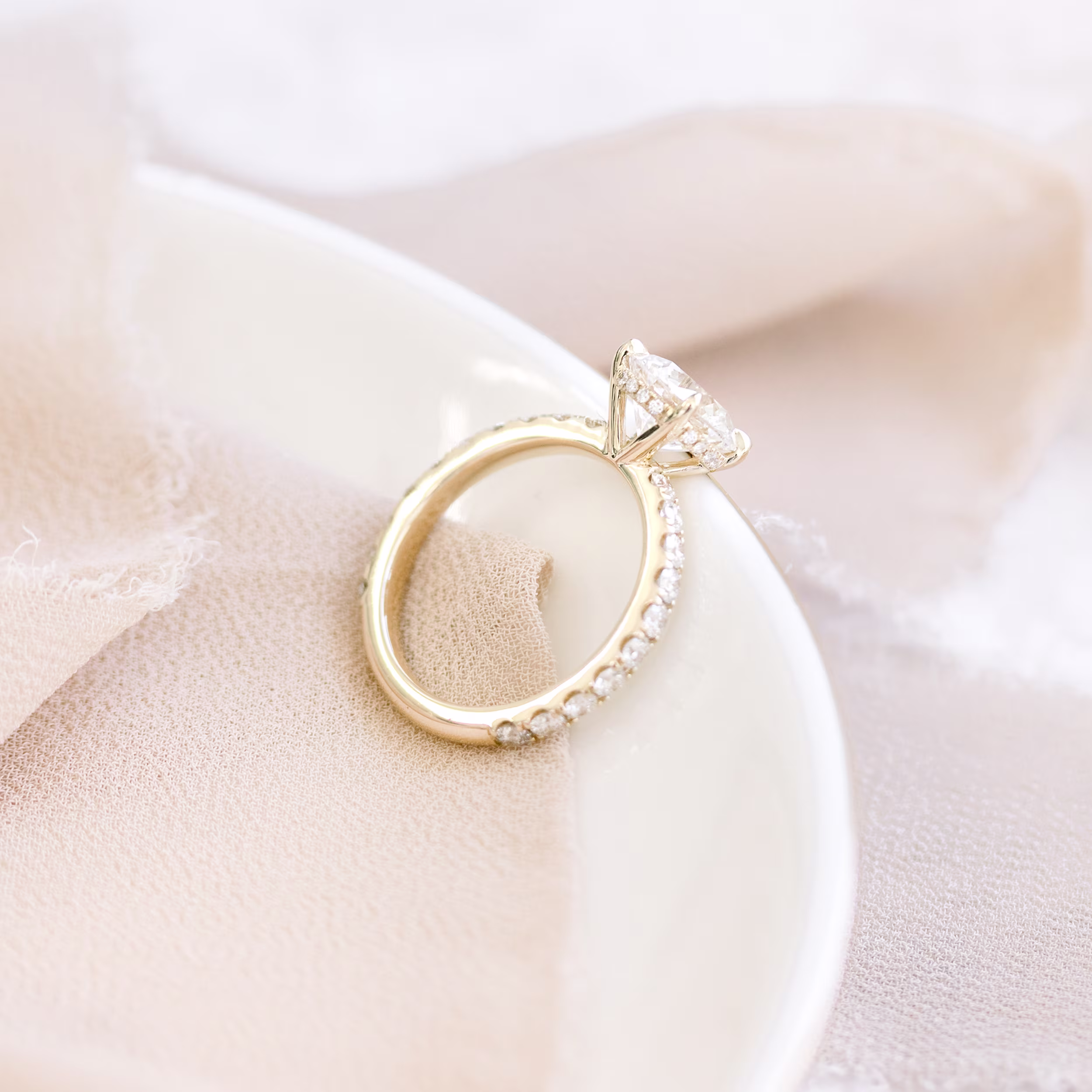 Yellow Gold Round Petite Four Prong Pavé Setting featuring Hand Selected Lab Diamonds (Main View)