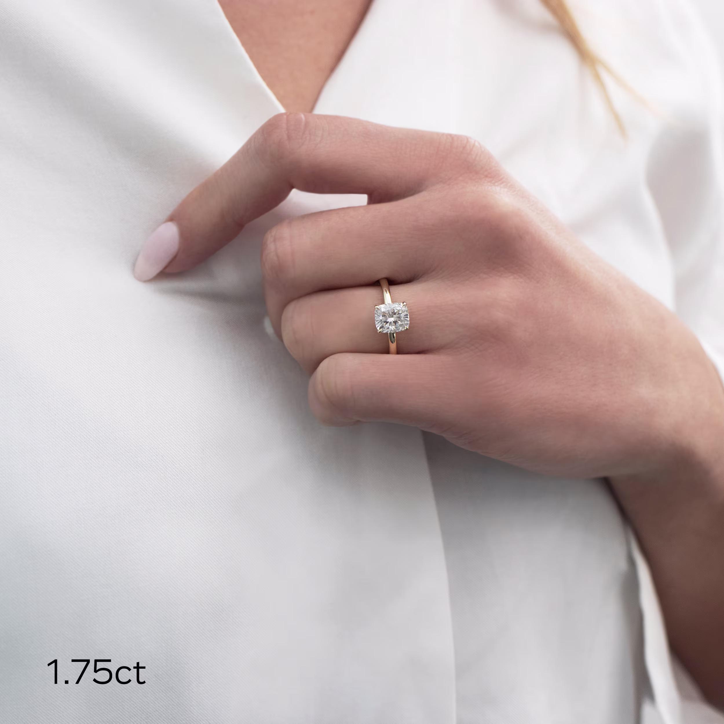 1.5 Carat Diamonds Cushion Petite Four Prong Solitaire Diamond Engagement Ring in Yellow Gold (Main View)