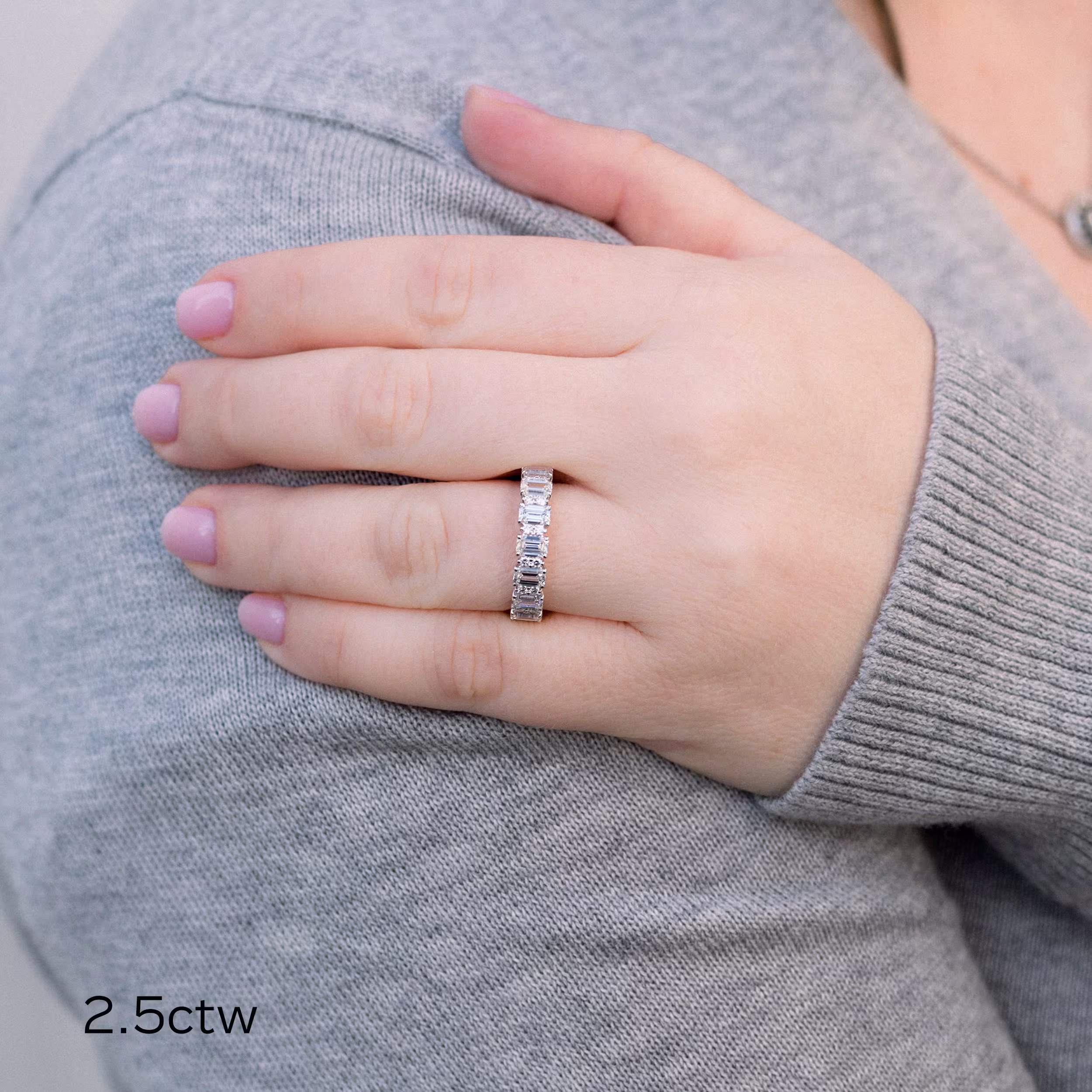 High Quality 2.5 ctw Diamonds Emerald and Round Three Quarter Band in Platinum (Side View)