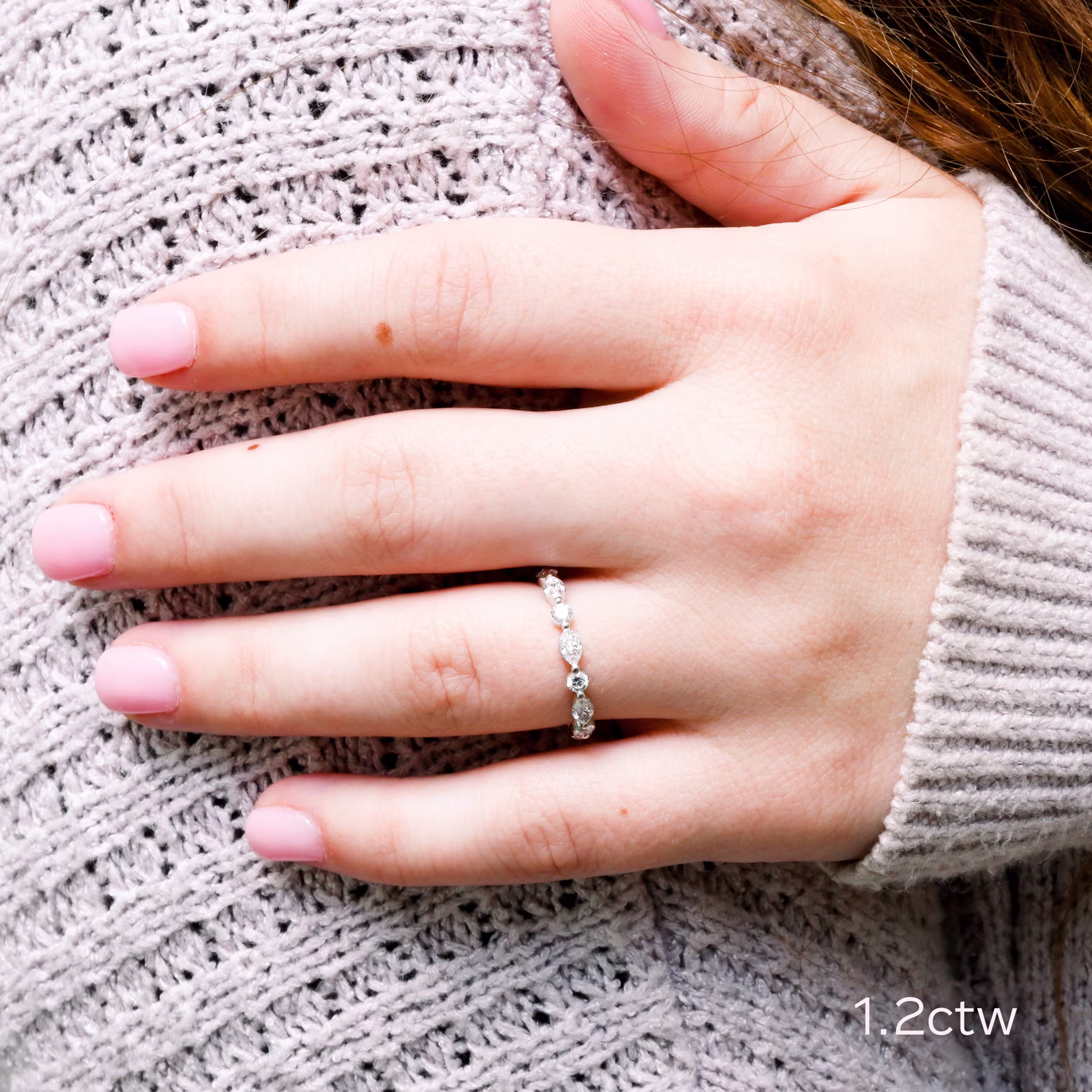 18 Karat White Gold Marquise and Round East-West Eternity Band in 18k White Gold 1.2ctw featuring High Quality 1.2 ctw Diamonds (Main View)