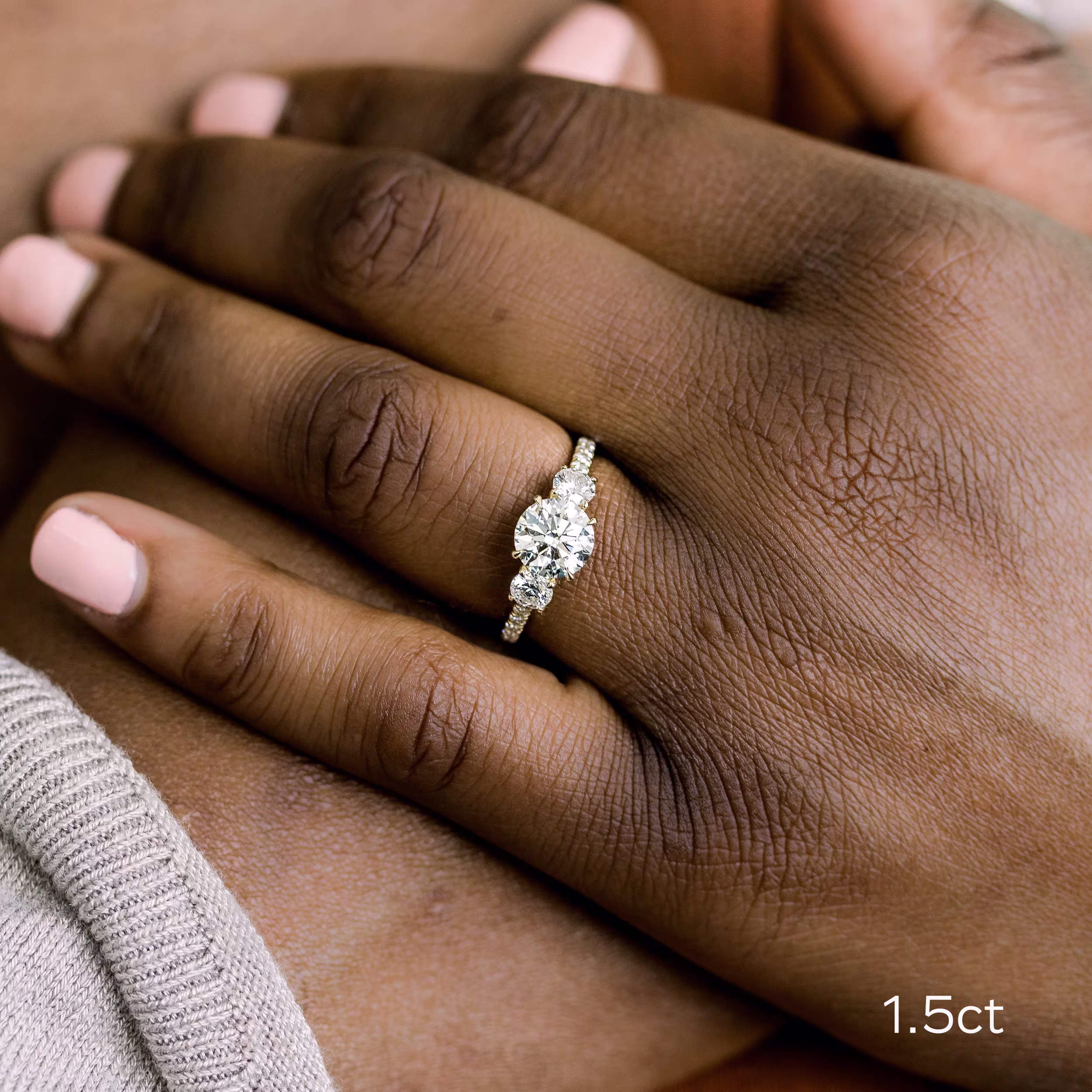 3.0 Carat Diamonds Round Three Stone Pavé Diamond Engagement Ring in Yellow Gold (Main View)