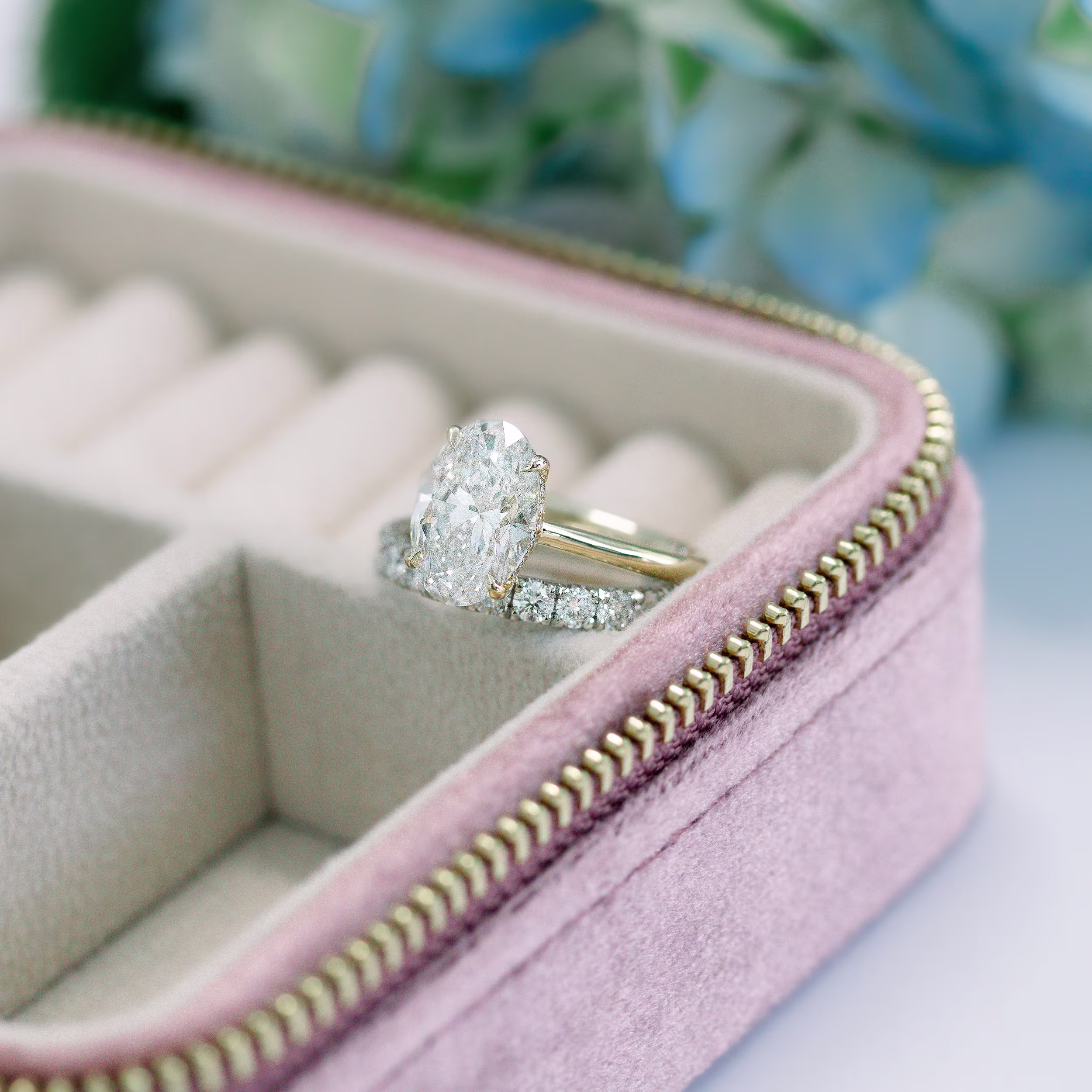 3.5 ctw Diamonds set in Yellow Gold Oval Trellis Solitaire Diamond Engagement Ring (Main View)