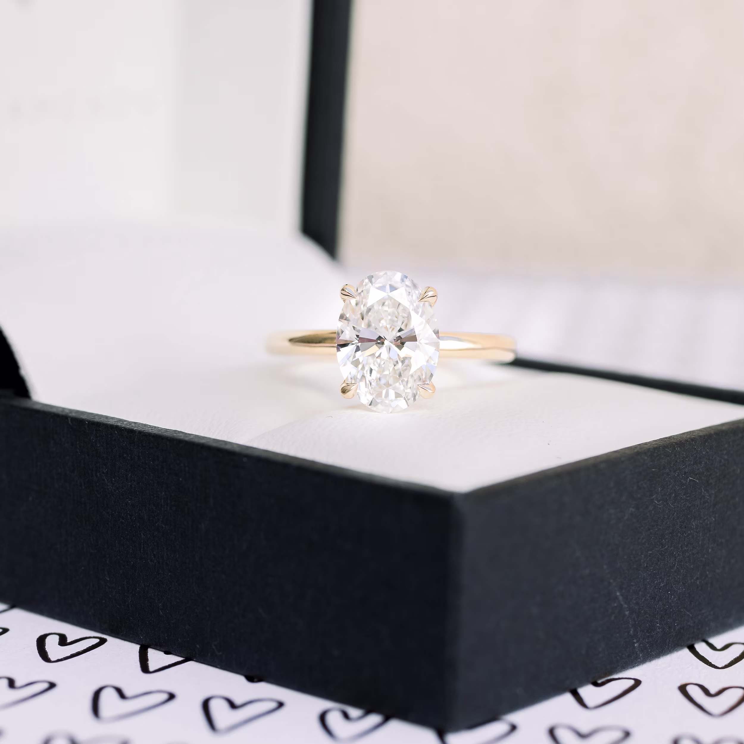Yellow Gold Oval Classic Four Prong Solitaire featuring High Quality 2.25 Carat Lab Diamonds (Main View)