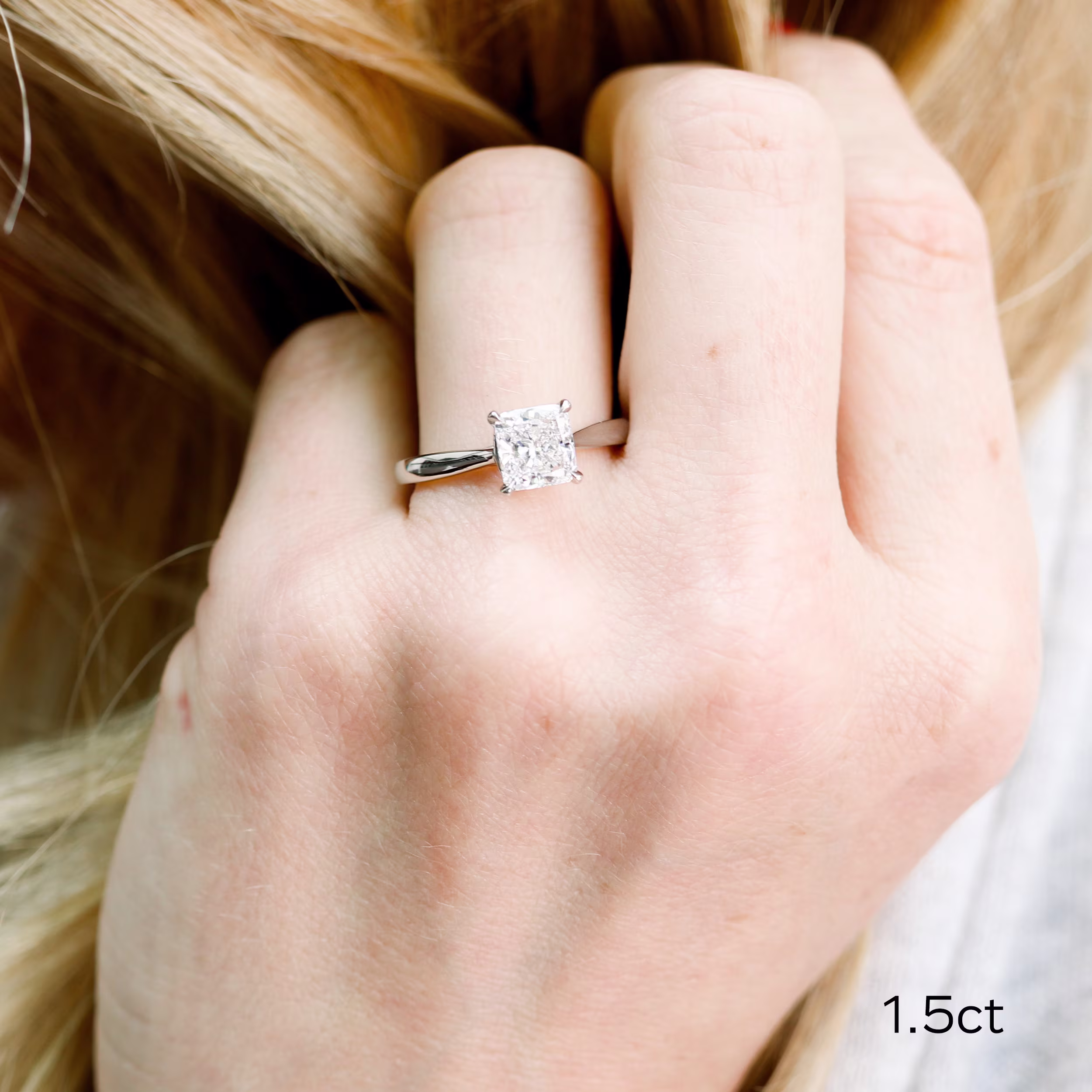 Platinum Open Tapered Cathedral Solitaire featuring 1.5 Carat Cushion Cut Lab Diamonds (Main View)
