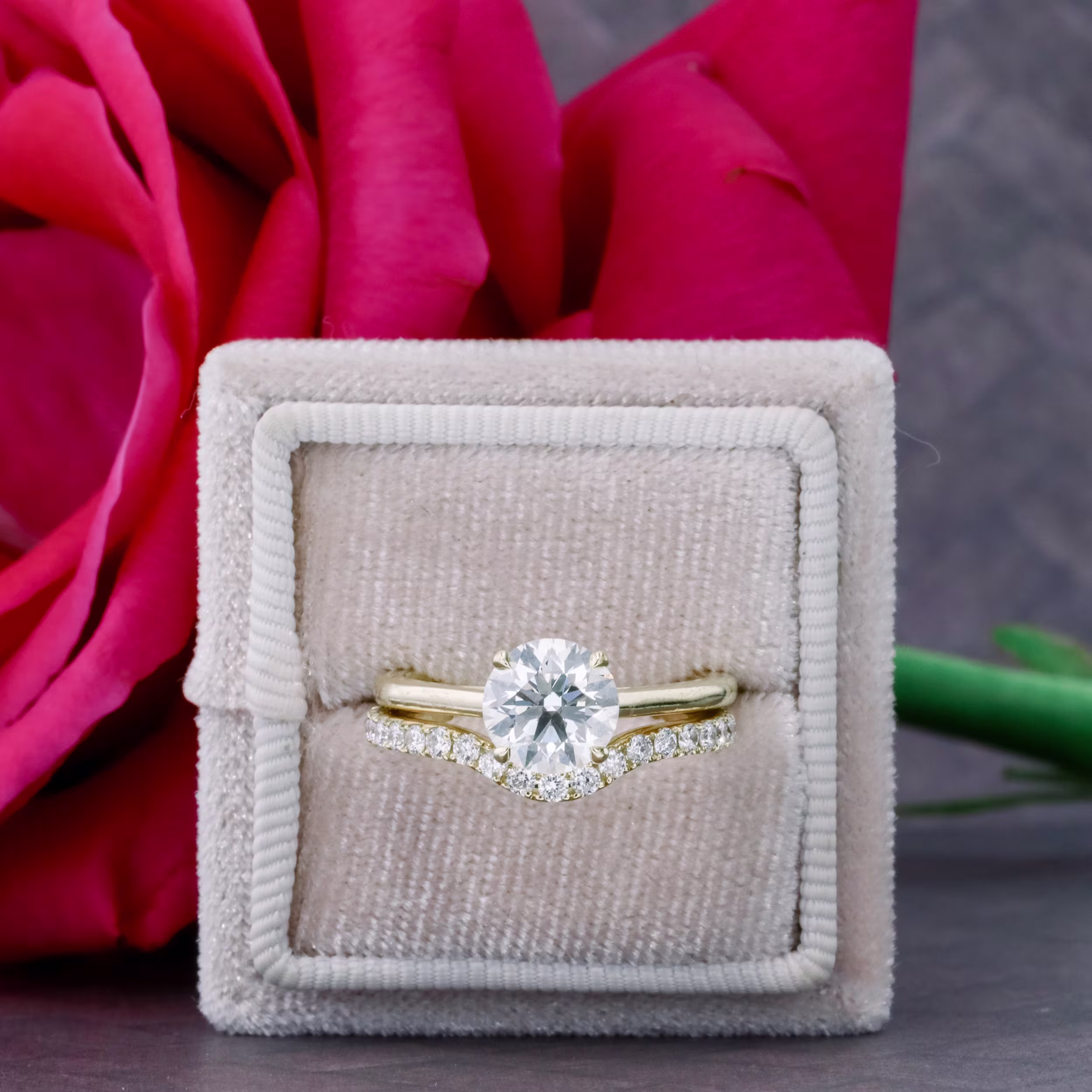Exceptional Quality Lab Diamonds Open Tapered Cathedral Solitaire Diamond Engagement Ring in Yellow Gold (Main View)