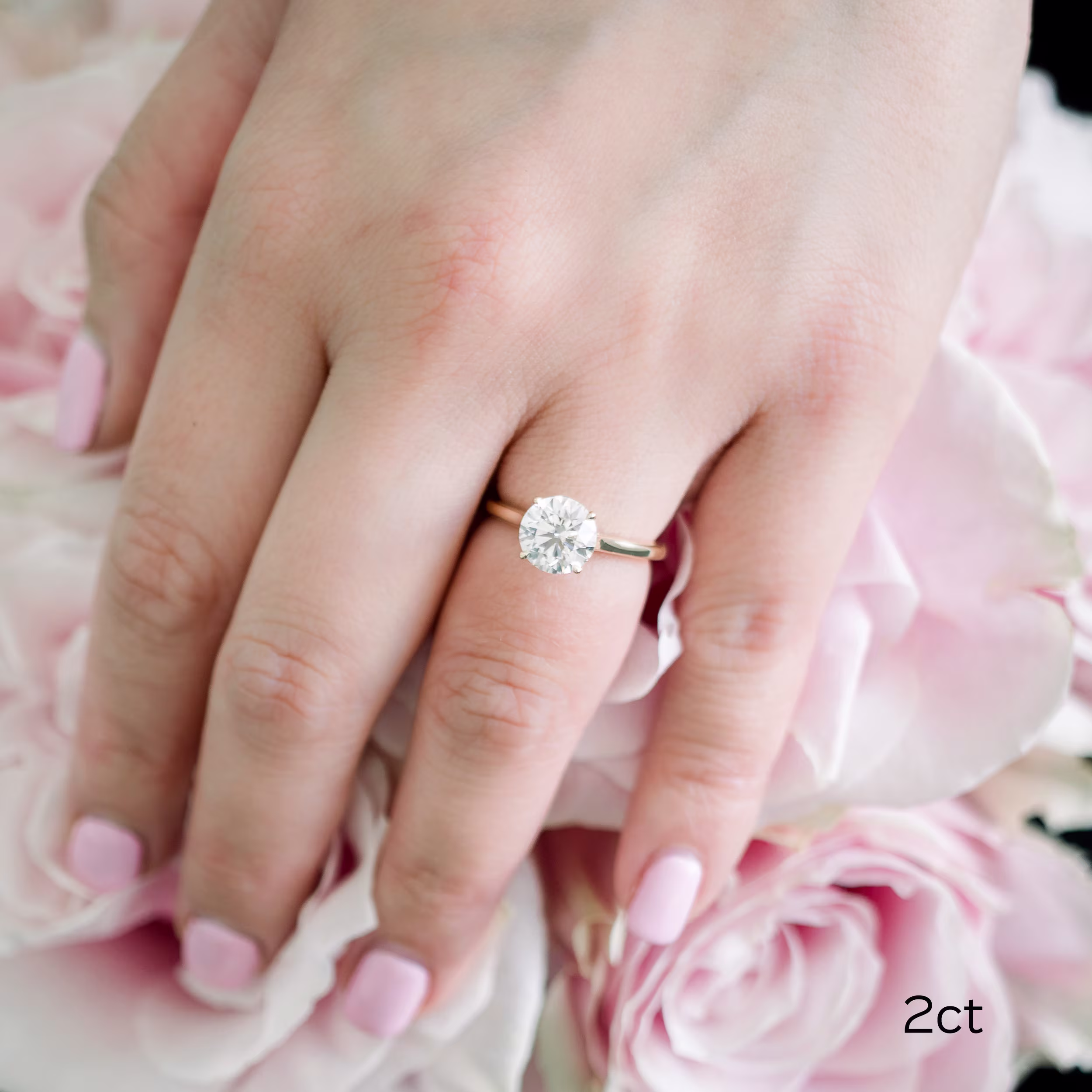 Yellow Gold Round Cathedral Solitaire Diamond Engagement Ring featuring Hand Selected 2.0 Carat Lab Diamonds (Main View)