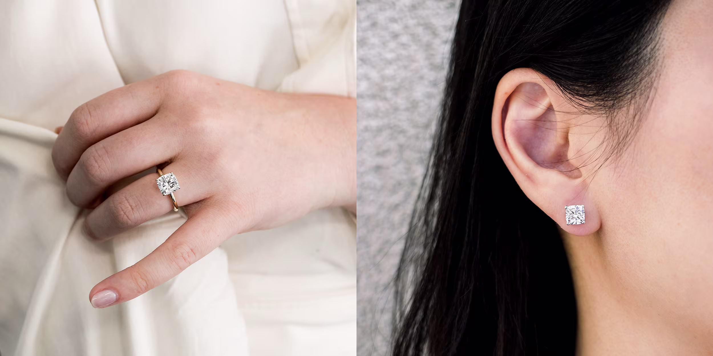 cushion cut lab diamonds on model