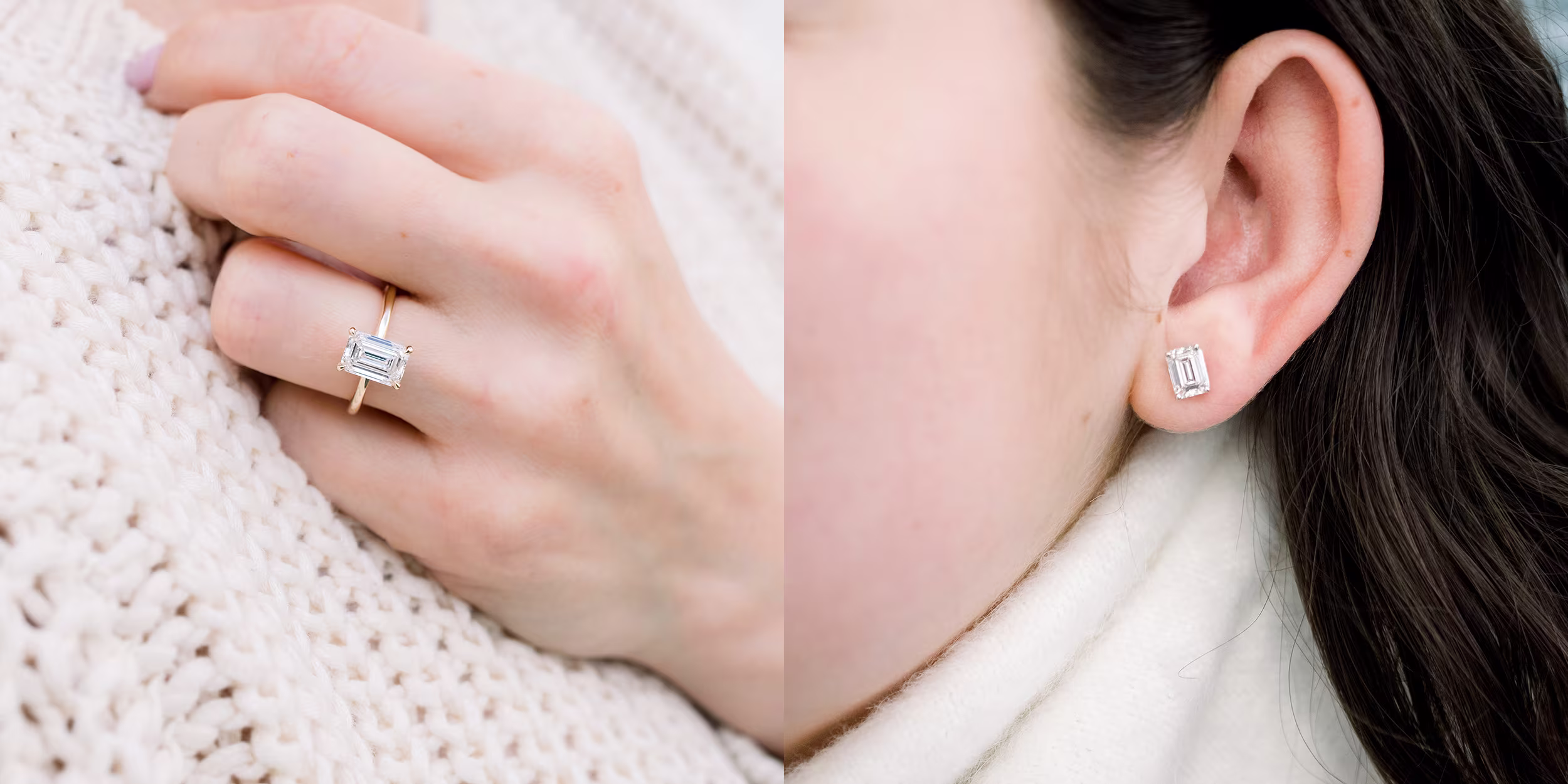emerald cut lab diamonds on model