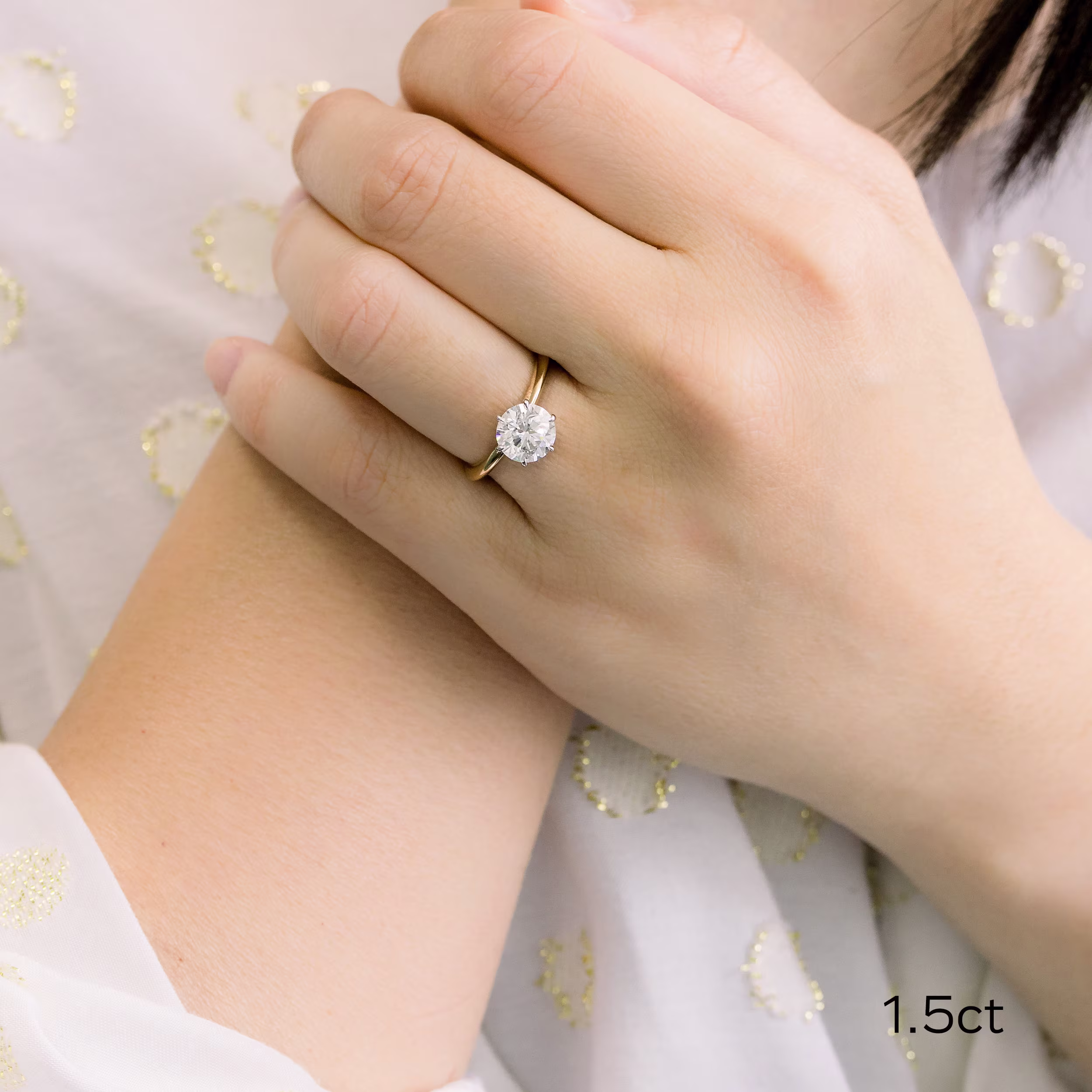 Platinum & Rose Gold Round Classic Six Prong Solitaire Diamond Engagement Ring featuring 1.5 Carat Lab Created Diamonds (Main View)
