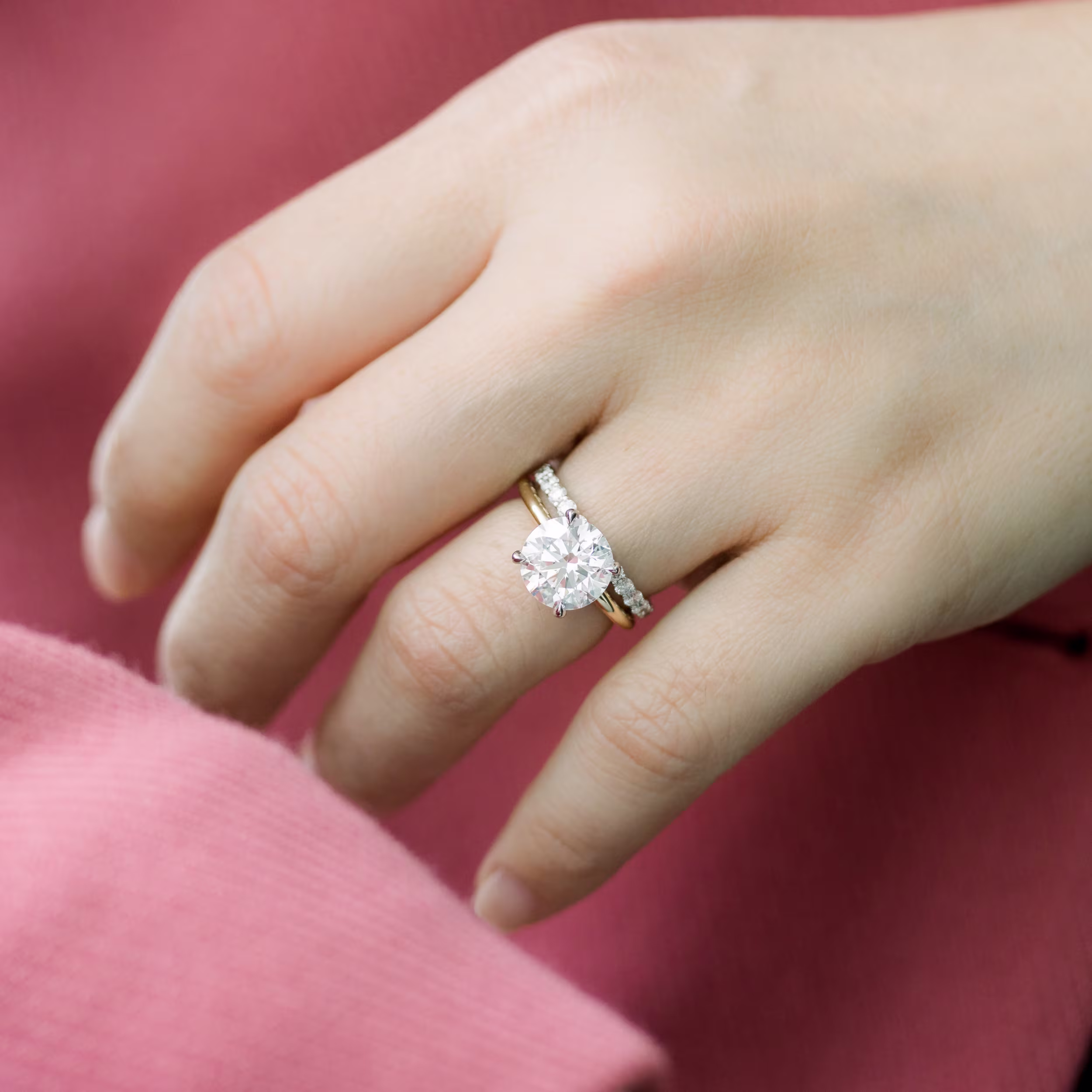 3.25 ct Lab Grown Diamonds set in Platinum & Yellow Gold Round Classic Four Prong Solitaire Diamond Engagement Ring (Main View)