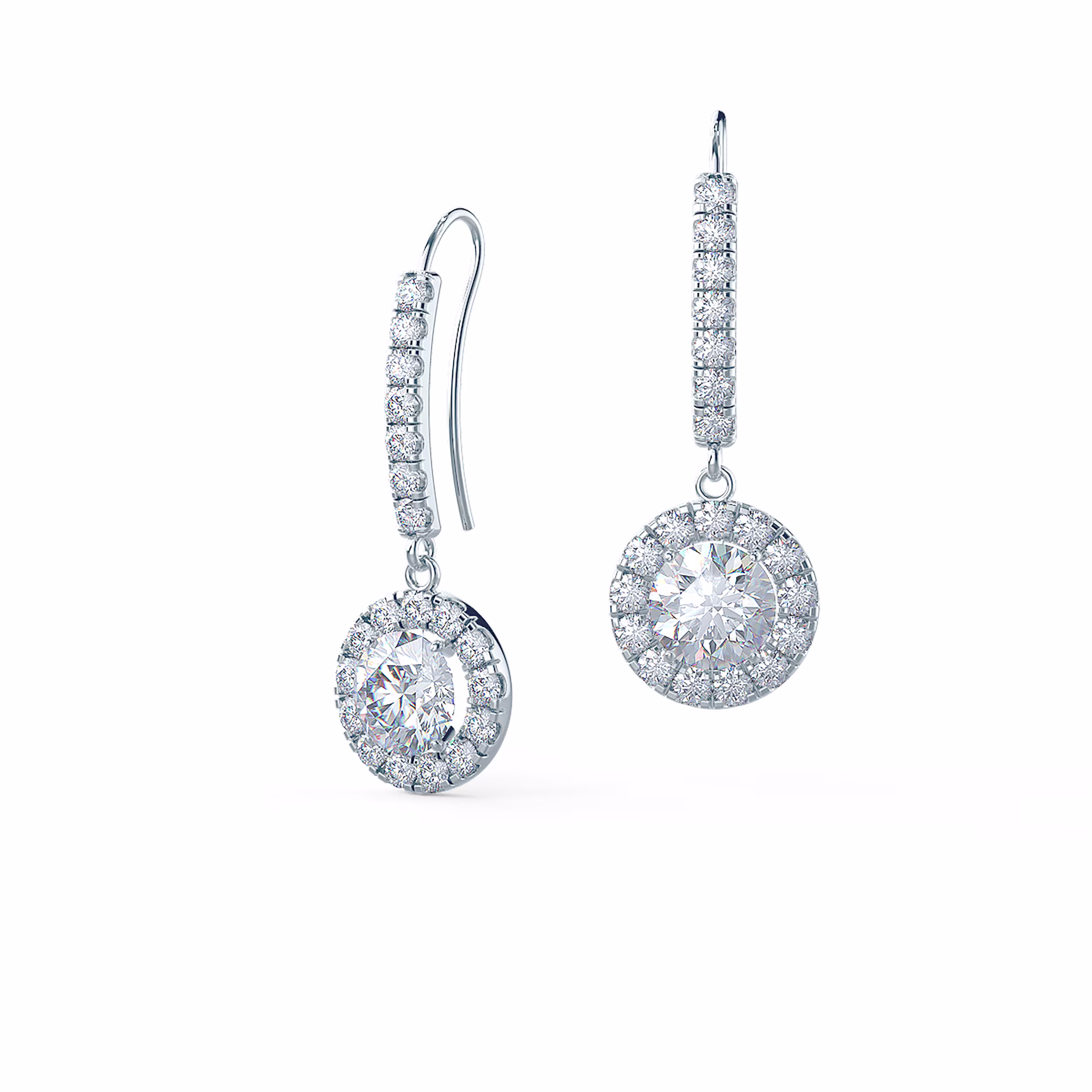 High Quality 1.25 ctw Round Lab Diamonds set in 18k White Gold Heavenly Single Halo Drop Earrings (Main View)