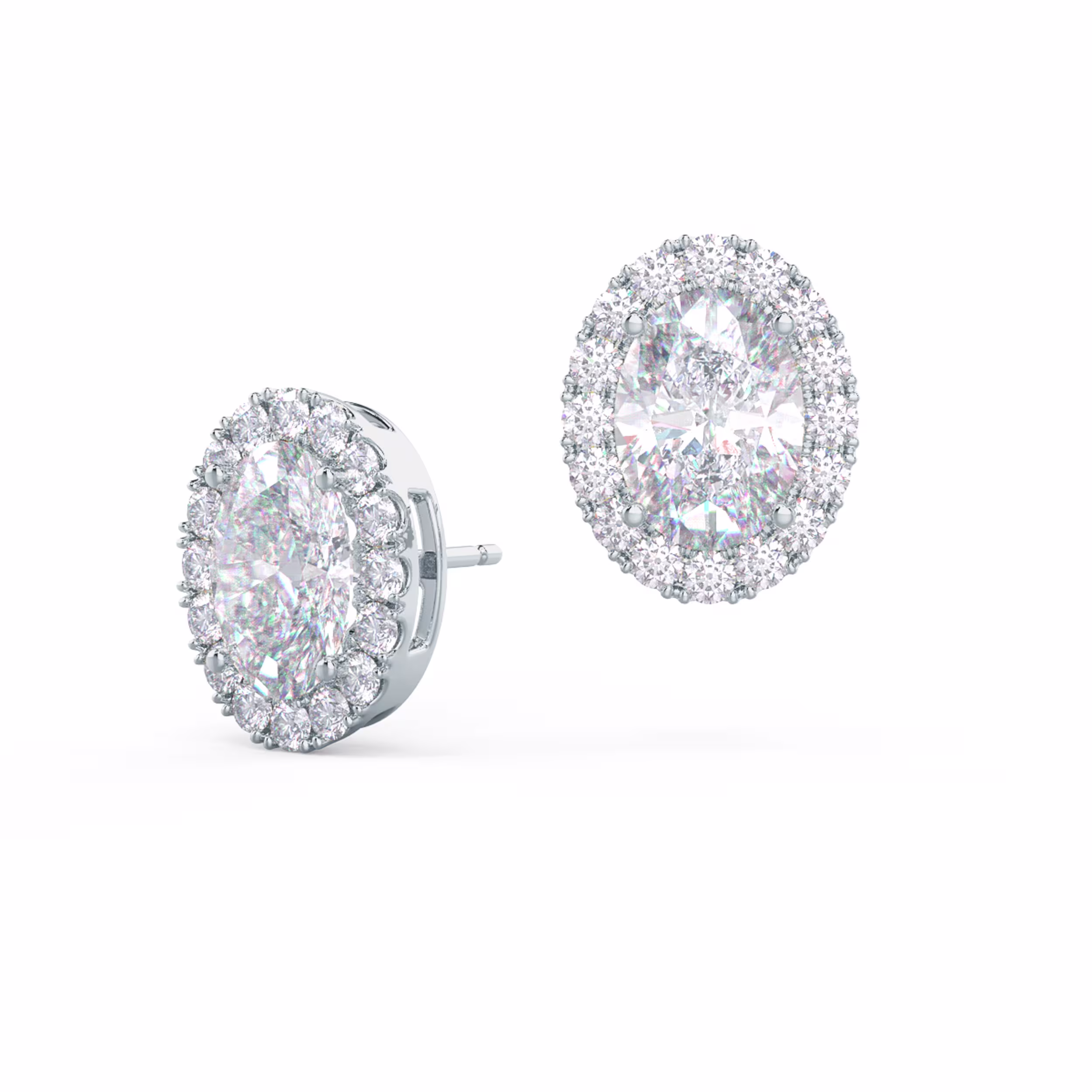 High Quality 1.75 Carat Diamonds set in 18k White Gold 1.75ctw Halo Oval Diamond Stud Earrings in 18k White Gold (Main View)