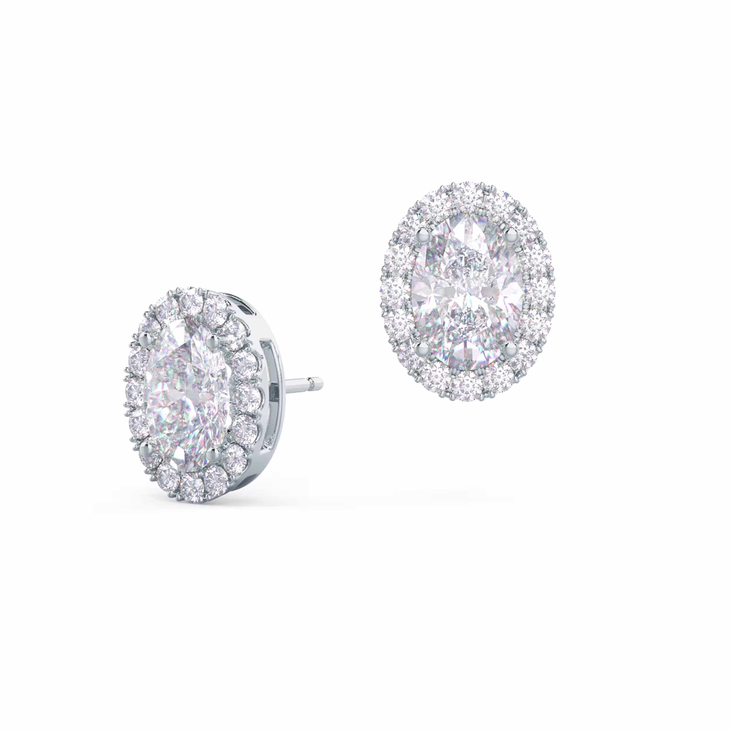 18 Karat White Gold Heavenly Halo Oval Studs featuring Exceptional Quality 1.75 ct Lab Diamonds (Main View)