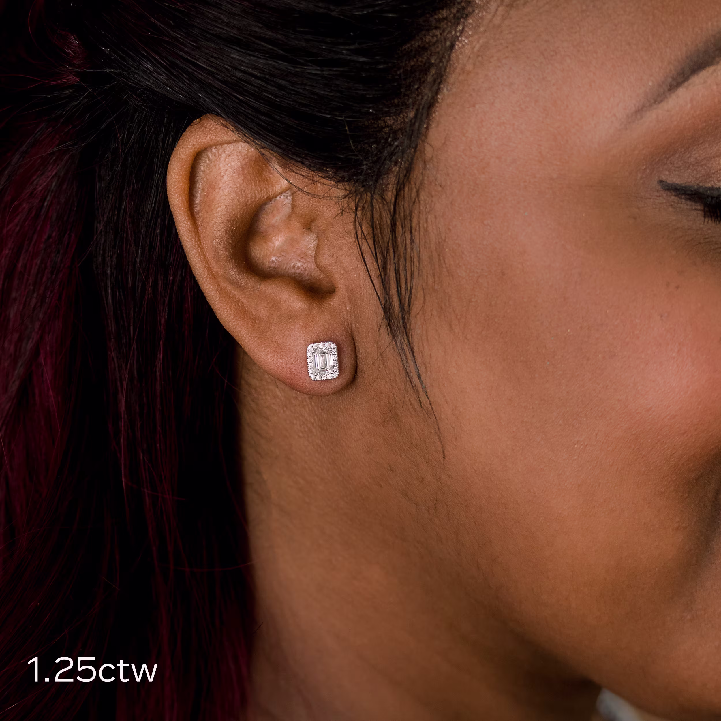 1.25 Carat Created Diamonds 1.25ctw Halo Emerald Cut Diamond Stud Earrings in 14k White Gold in 14k White Gold (Main View)