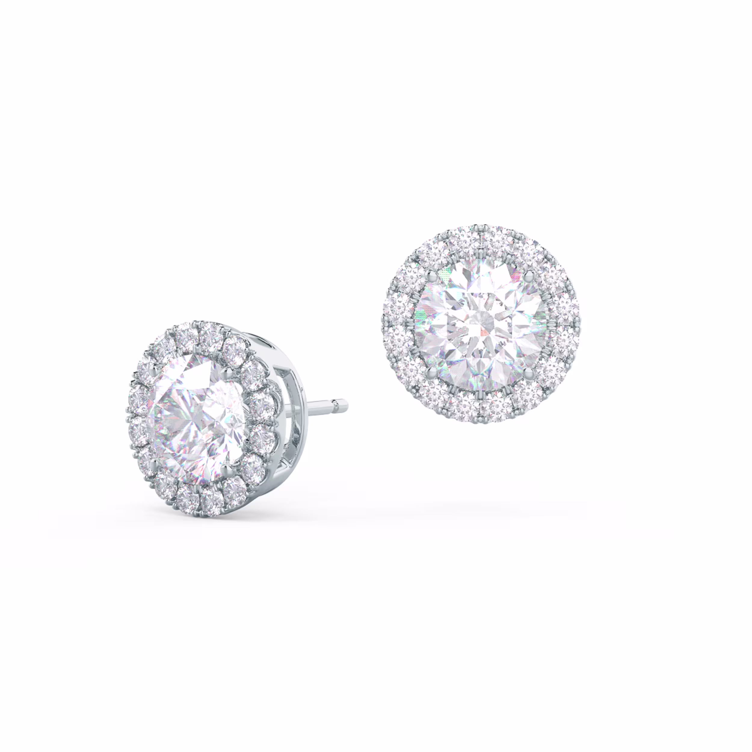 1.85 Carat Round Lab Diamonds set in 18k White Gold Heavenly Single Halo Studs (Main View)