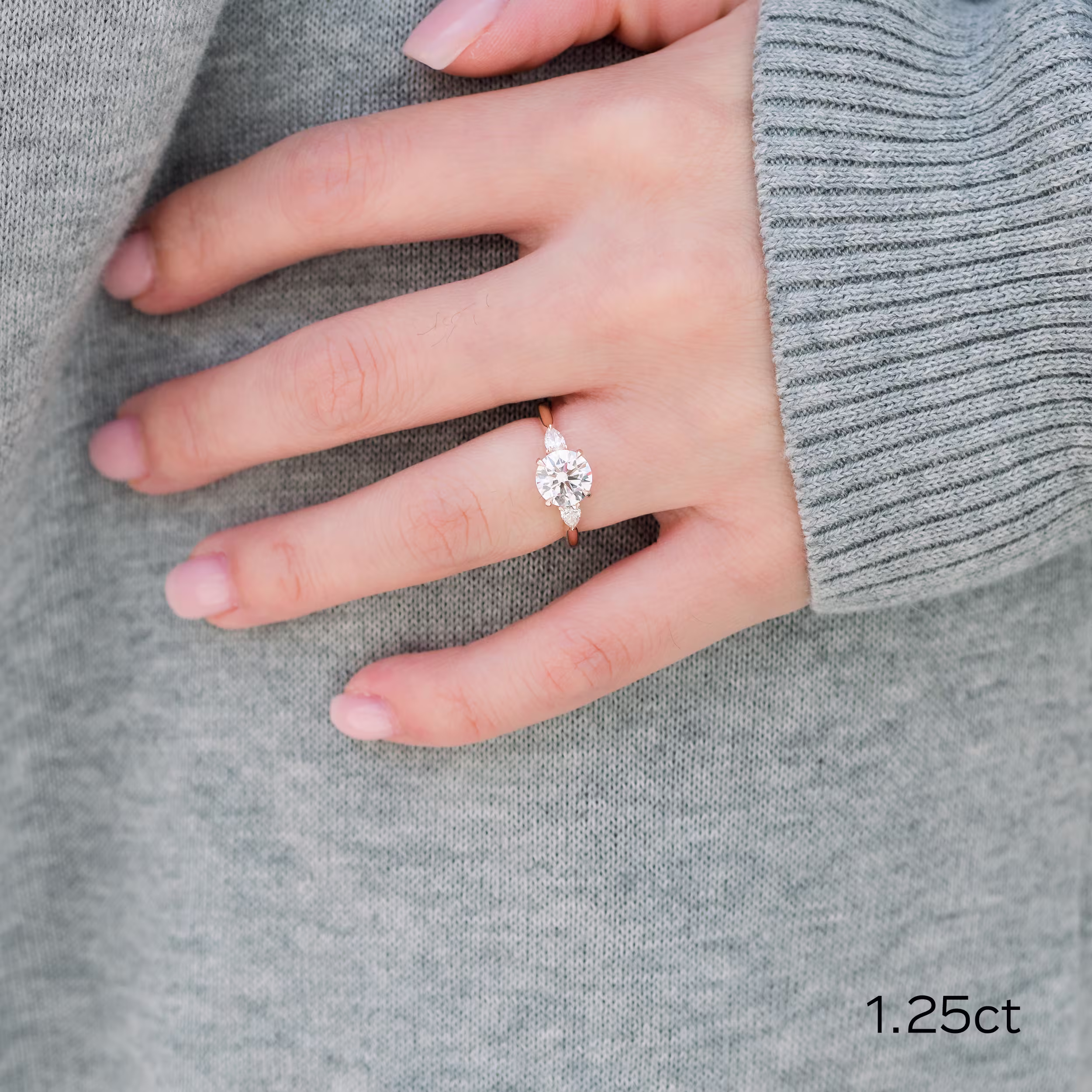 High Quality 1.25 ct Diamonds set in Rose Gold Round and Pear Diamond Engagement Ring (Main View)