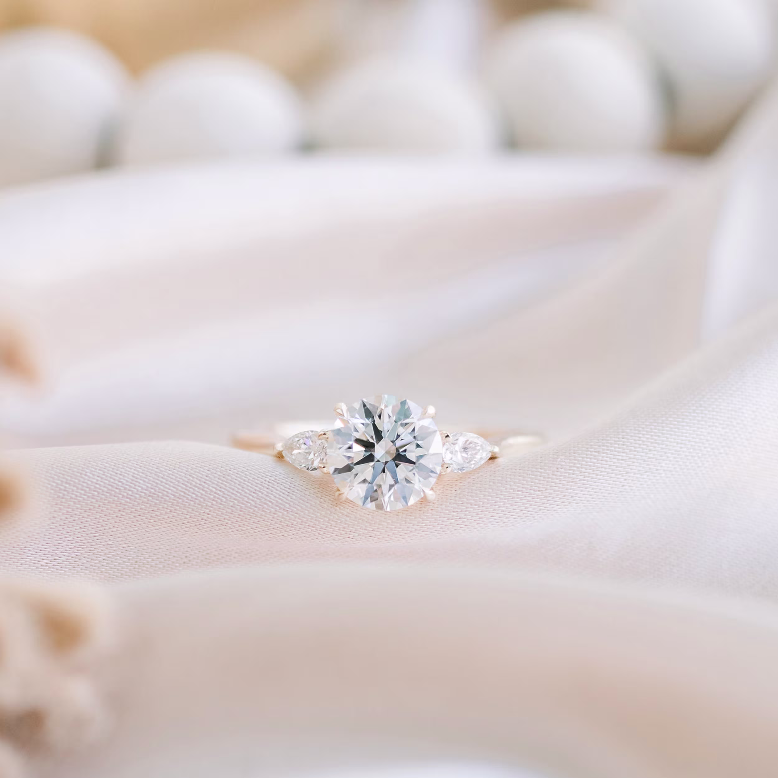 1.75 Carat Lab Diamonds set in Yellow Gold Round and Pear Setting (Main View)